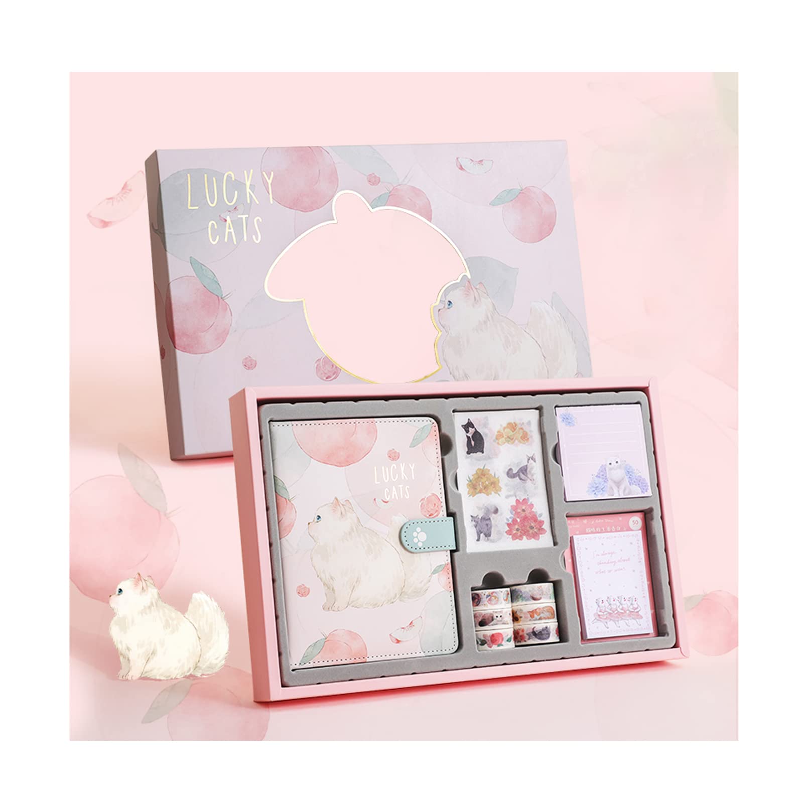 Cute Cat Stationery Set - Japanese Style Kawaii Notebook, Stickers, Washi Tape & Sticky Notes - School & Office Supplies for Kids - Perfect Gift for Students, Back to School & Anime Lovers