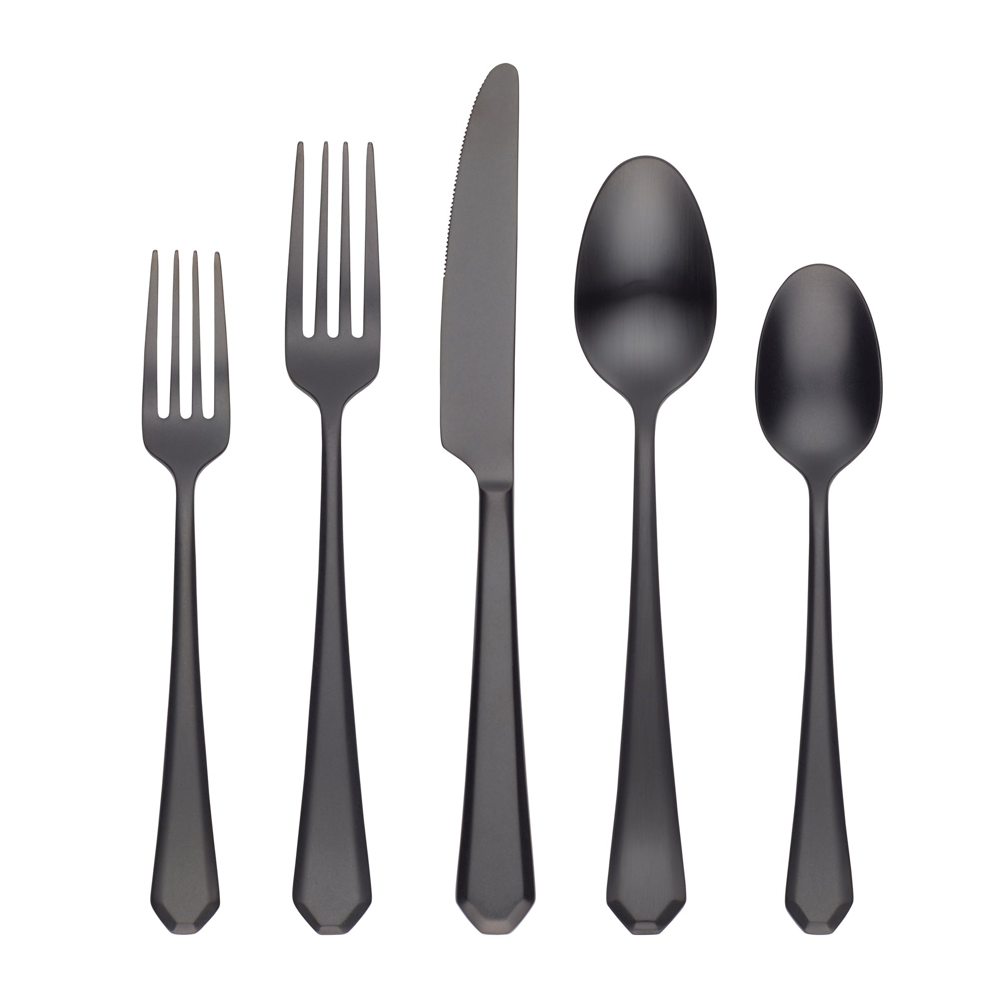 Geo Black Satin 20-Piece Flatware Set - Elegant Stainless Steel Cutlery Set for Dining, Parties, and Wedding Gifts (Knives, Forks, Spoons)