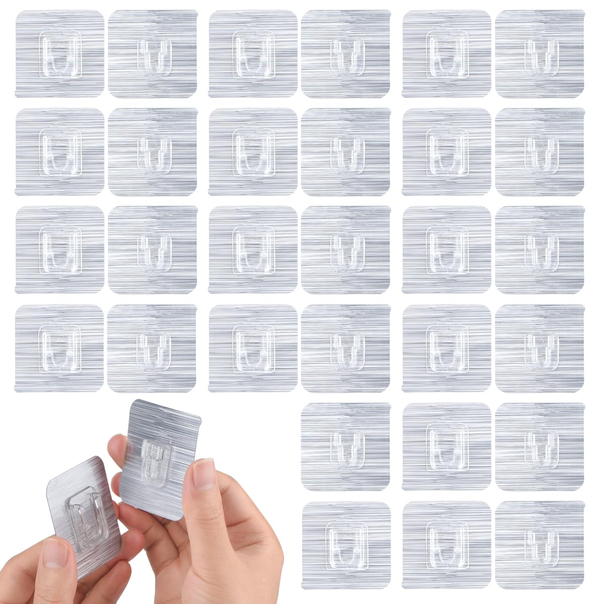 30 Pack Heavy Duty Clear Double Sided Adhesive Wall Hooks - Waterproof Sticky Hooks for Bathroom, Kitchen, Picture Hanging - Perfect for Organizing Home, Office & Dorm Rooms