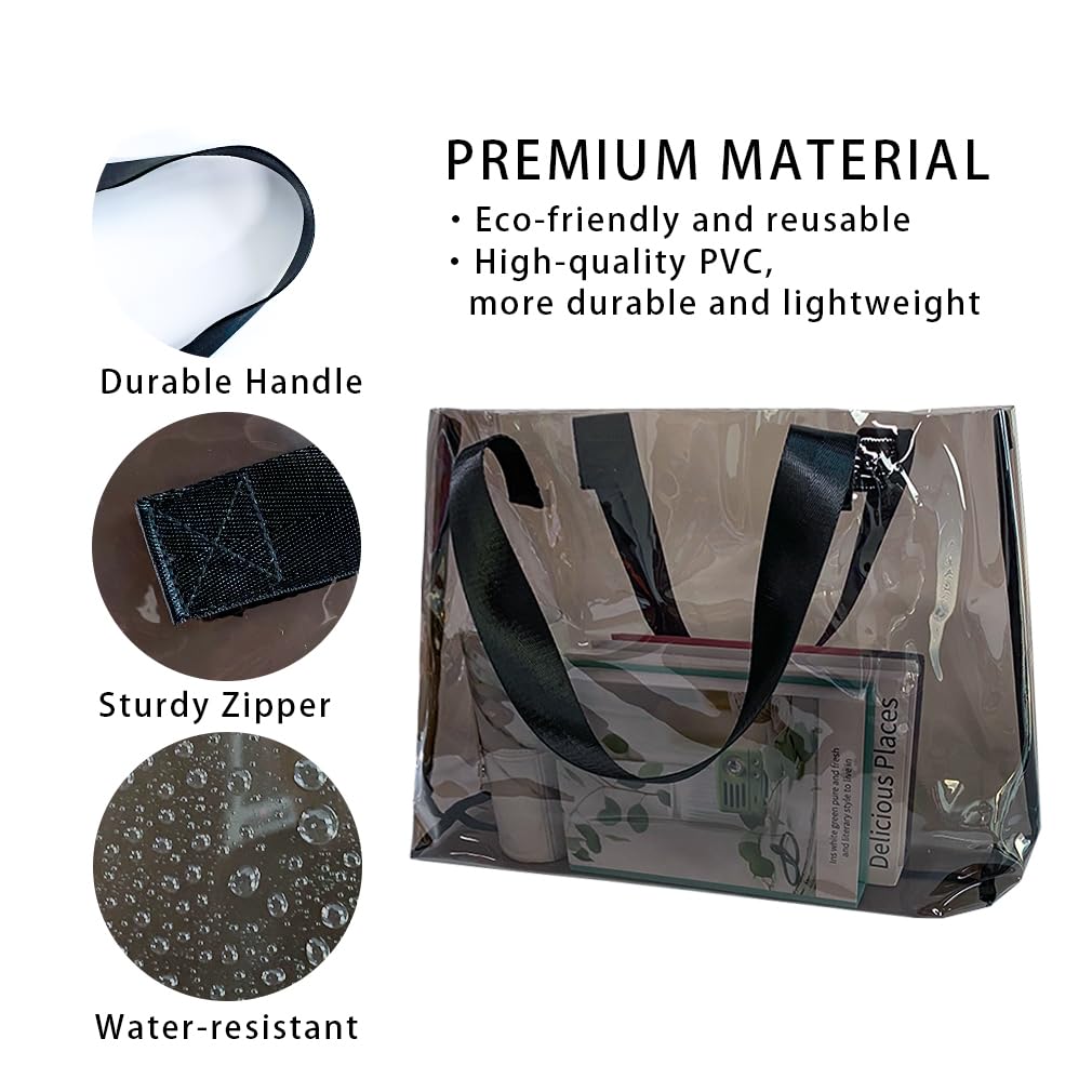 Stadium Approved Clear Tote Bag - Large Waterproof PVC Transparent Shoulder Bag with Handles for Beach, Work & Sports (Grey) | Perfect for Concerts, Gym, Travel & Shopping