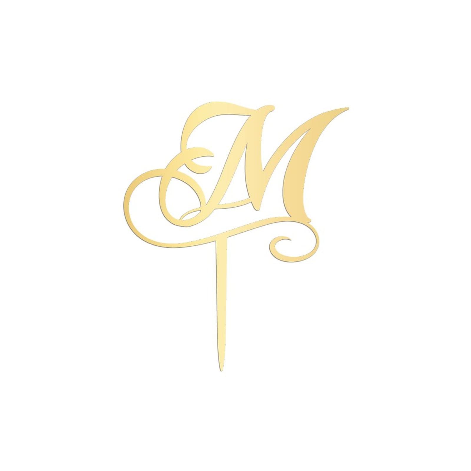 Personalized Monogram Cake Topper - Letter M Acrylic Gold Wedding Cake Decoration for Rustic Weddings, Birthdays & Parties | Custom Initial Cake Decor Supplies for Special Occasions