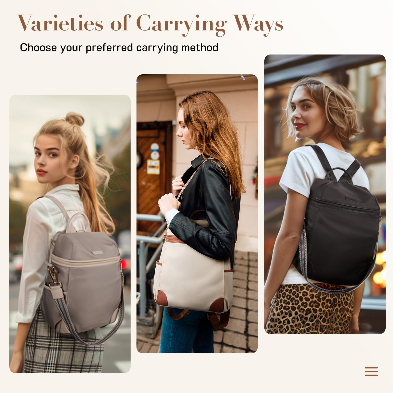 Missnine Women's Convertible Backpack Purse - Secure Zipper Travel Backpack & Stylish Satchel Bag | Lightweight Rucksack for Work, College, Gym & Hiking (Brown+Beige) | Perfect for Commuting, Campus Life & Outdoor Adventures