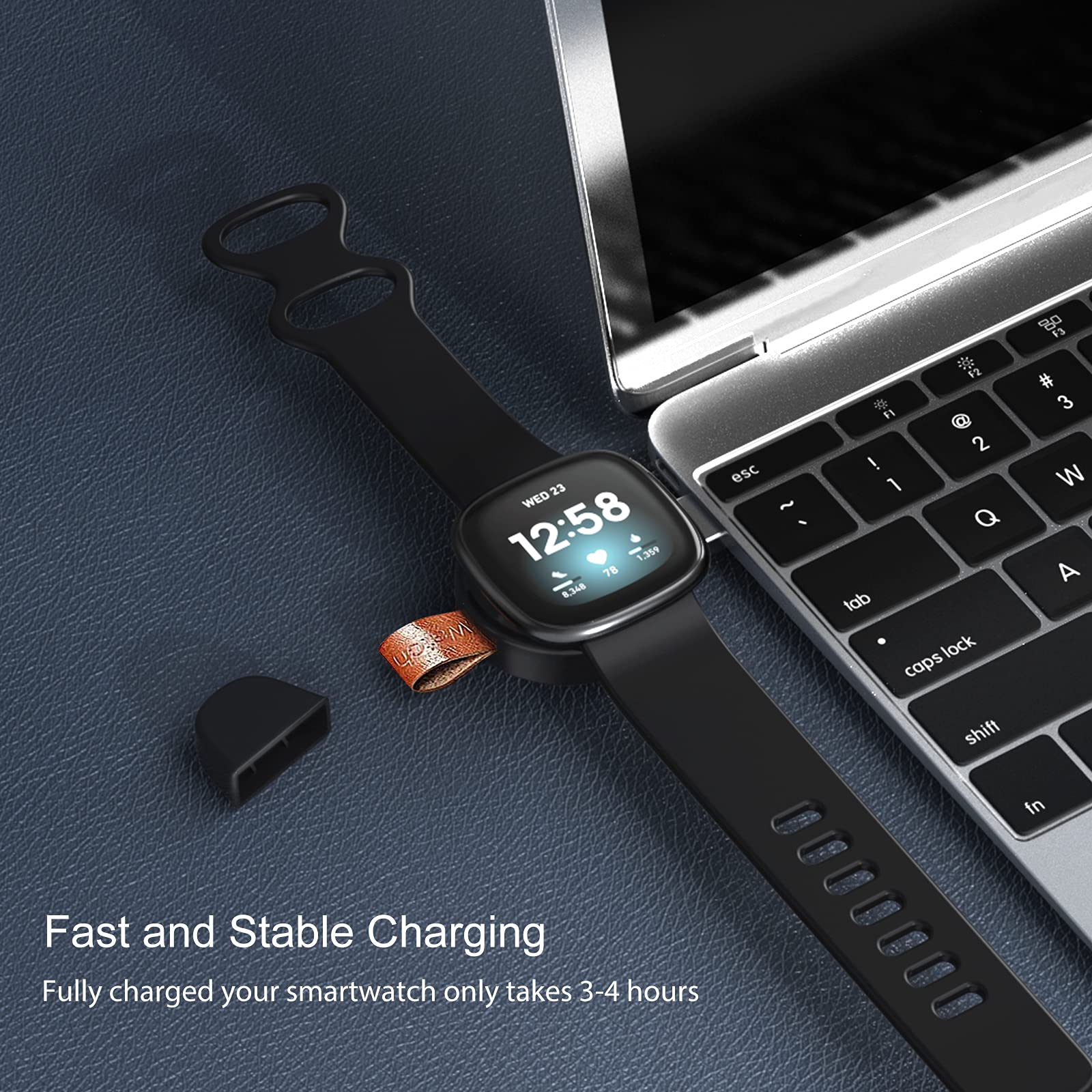 Original Fitbit Versa 3/4 & Sense/Sense 2 Magnetic Fast Charger - Portable USB Travel Charging Dock for Fitbit Smartwatch | Perfect for Home, Office & Gym Use