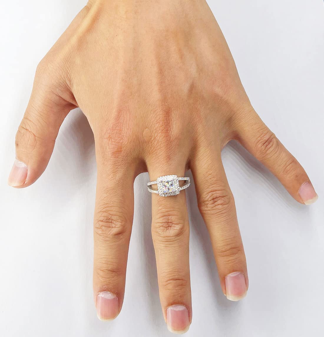 1.5 Carat Princess Cut Moissanite Engagement Ring for Women - Platinum Plated Sterling Silver Wedding Band, Size 6-9 | Elegant Alternative to Diamond Rings for Proposals, Anniversaries & Special Occasions