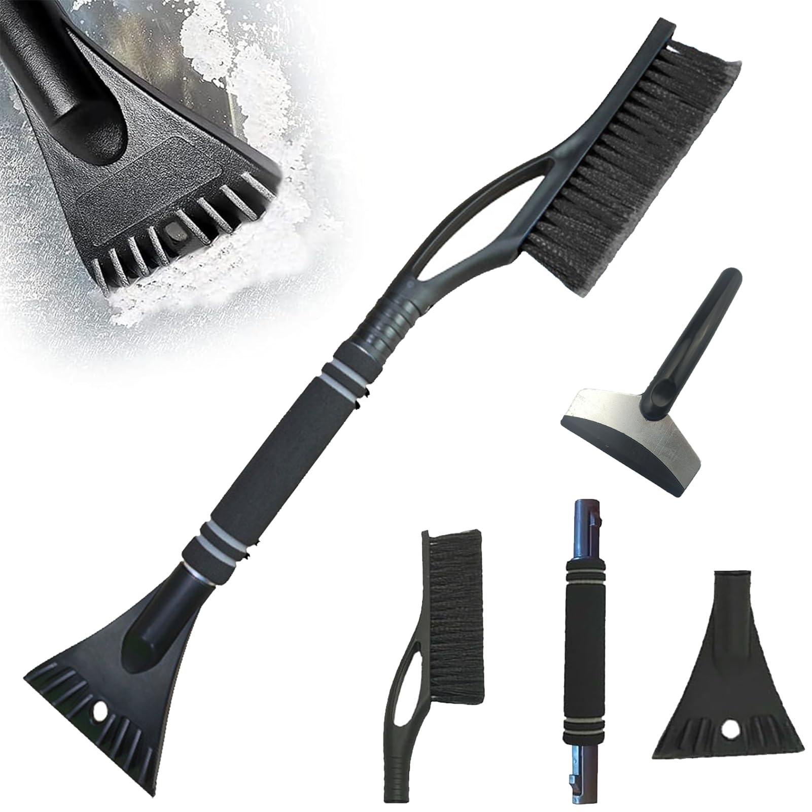 Huiyuenuo 2-in-1 Car Ice Scraper and Snow Brush with Broom - Heavy Duty Windshield Snow Removal Tool for Winter Car Cleaning (Perfect for Trucks, SUVs and Sedans)