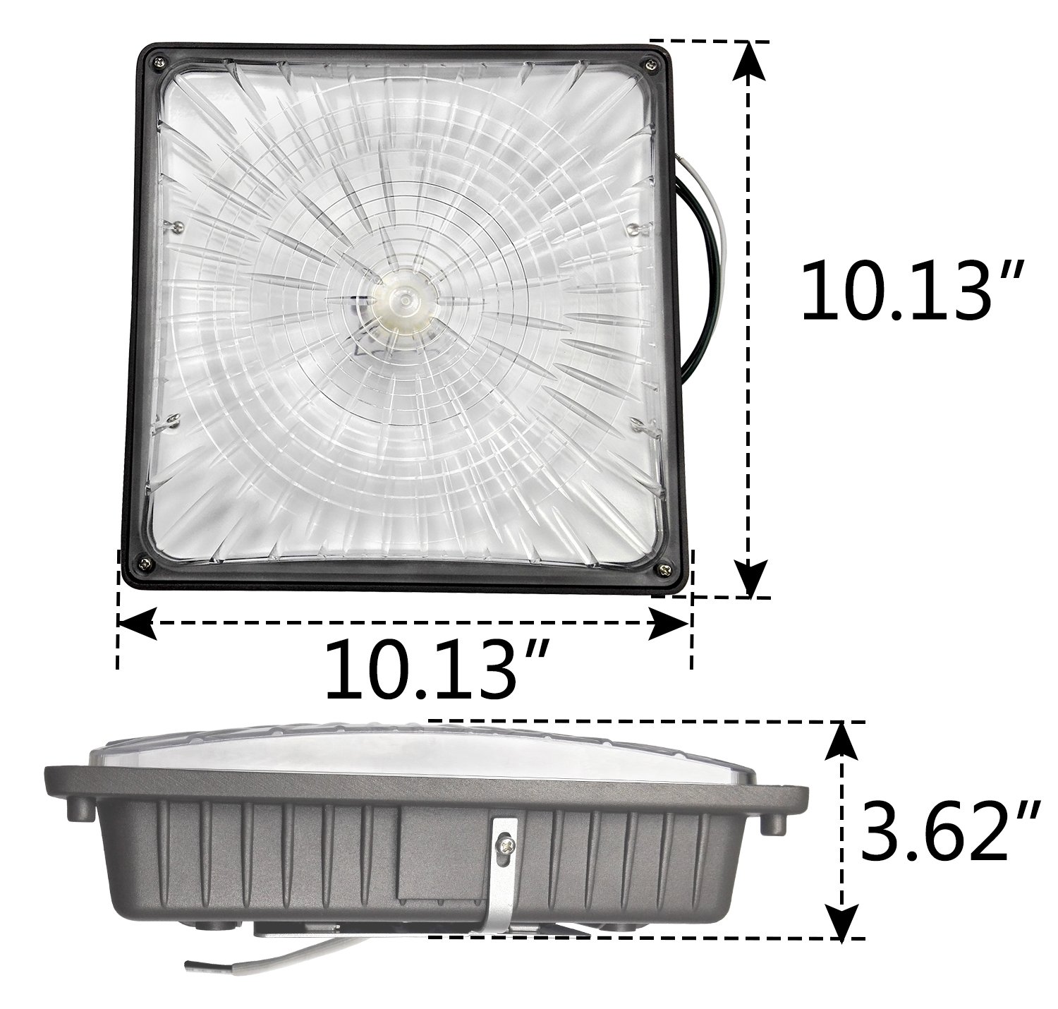 1000LED Super Bright 45W Canopy Light - 5300 Lumens, 300W HID/HPS Replacement - 10x10 Inch Daylight White 5000K - AC110-277V Waterproof Outdoor Ceiling Light Fixture for Warehouse, Parking Lot, Gas Station & Commercial Lighting
