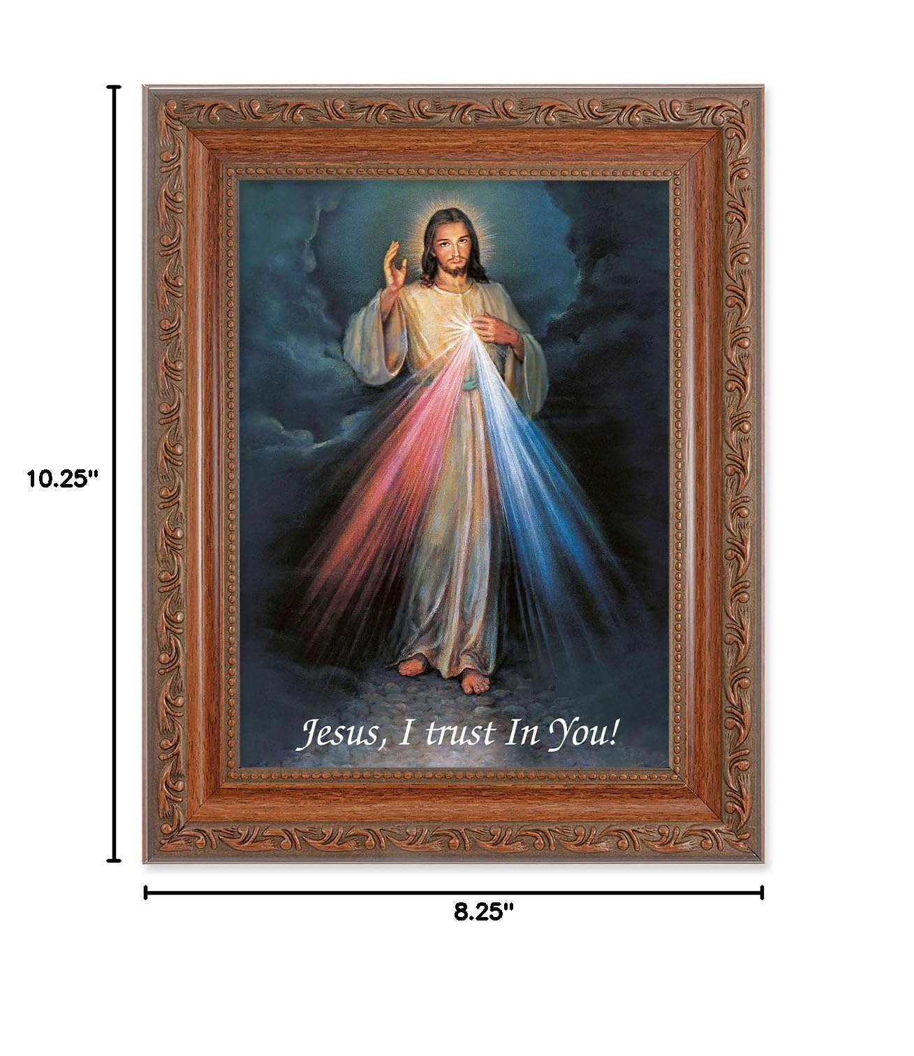Divine Mercy Framed Wall Art - 12x16 Inch Religious Home Decor with Antique Dark Mahogany Finish & Acanthus Leaf Design - Perfect for Living Room, Bedroom, Church & Prayer Space