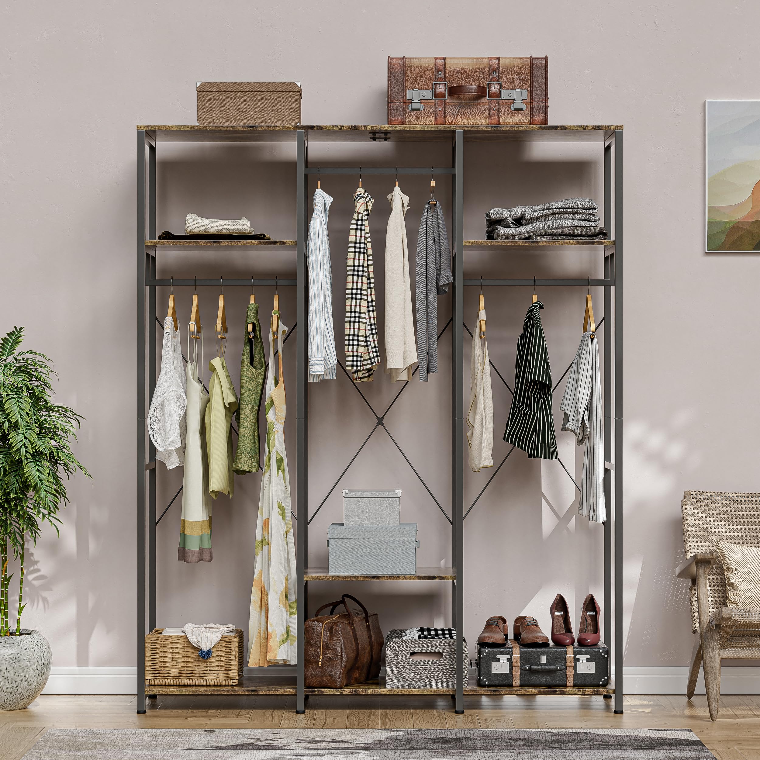 Sturdy Open Wardrobe Clothes Rack with Shelves - Freestanding Closet Organizer for Bedroom (40x150x182cm) - Perfect for Small Spaces, Dorm Rooms & Apartment Living