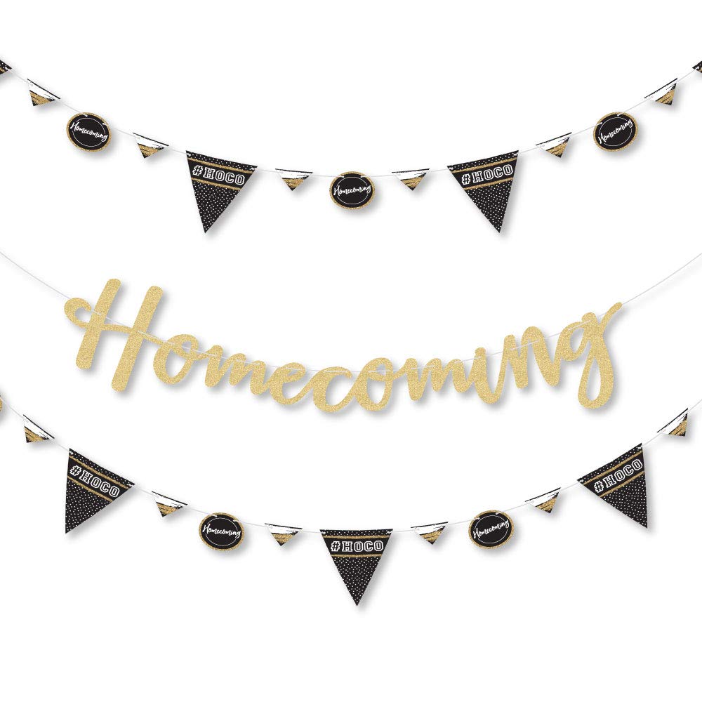 Big Dot of Happiness Homecoming Dance Party Banner - Gold Glitter Cutouts for School Dance Decorations (36 Pieces) - Perfect for Homecoming, Prom, School Dances & Party Backdrops