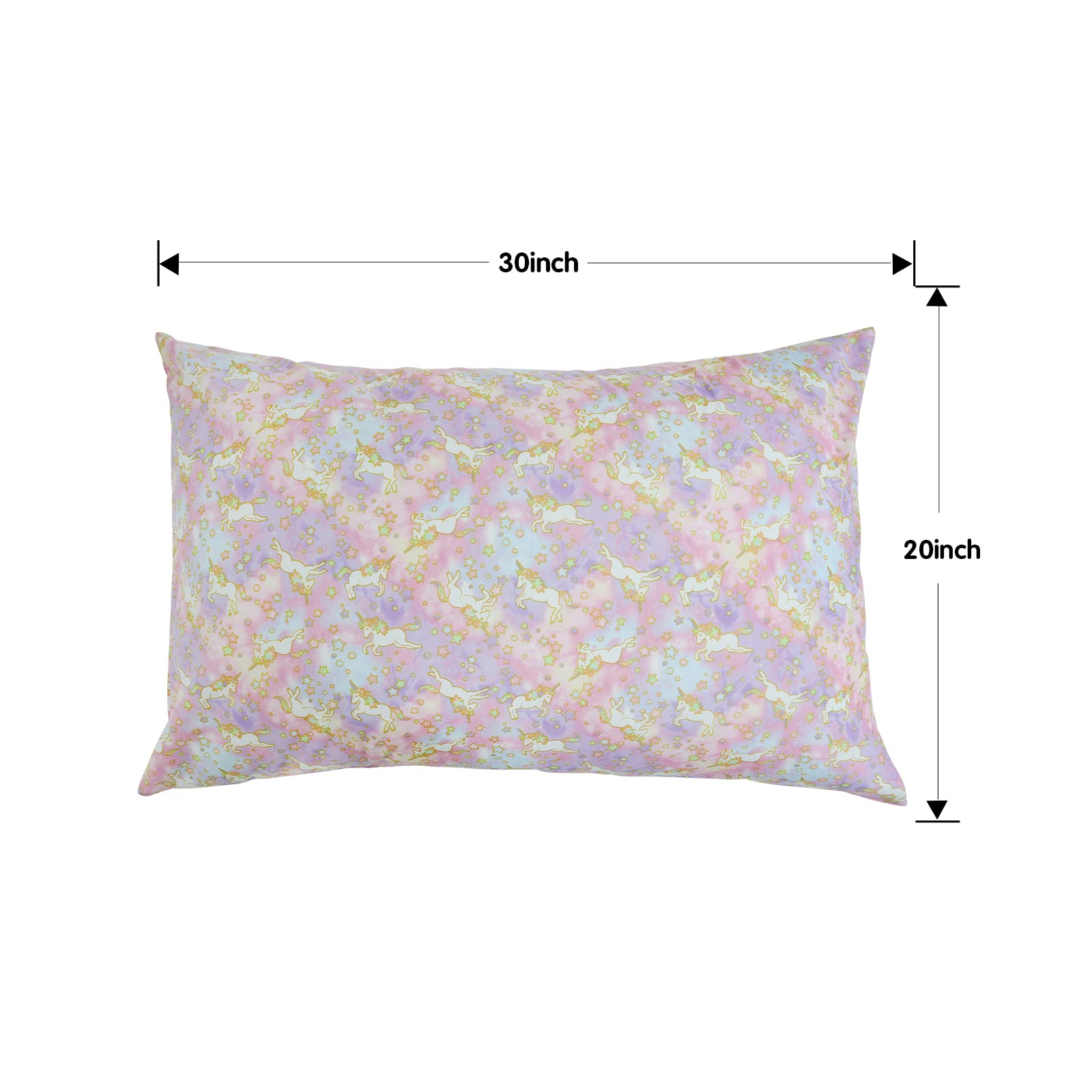 Pink Rainbow Unicorn Pillowcases - 2 Pack Soft Breathable Cotton Toddler Pillow Covers with Envelope Closure, Standard 20x30 Inch - Perfect for Kids Bedroom, Nursery Decor & Travel Accessories