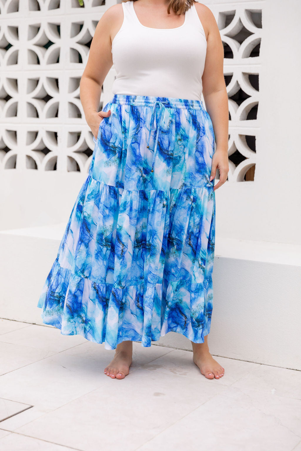 Kimmy Skirt in Mystic Ink - Women's Flowy Midi Skirt with Elastic Waist | Perfect for Casual Wear, Office Outfits & Summer Dresses