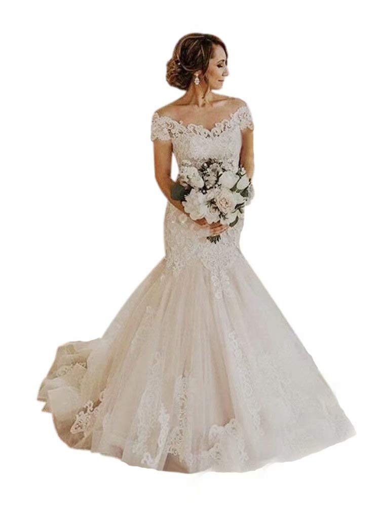 Elegant Off Shoulder Mermaid Wedding Dress with Lace Appliques - Plus Size Bridal Gown for Women 2020 | Perfect for Beach, Church, and Formal Wedding Ceremonies