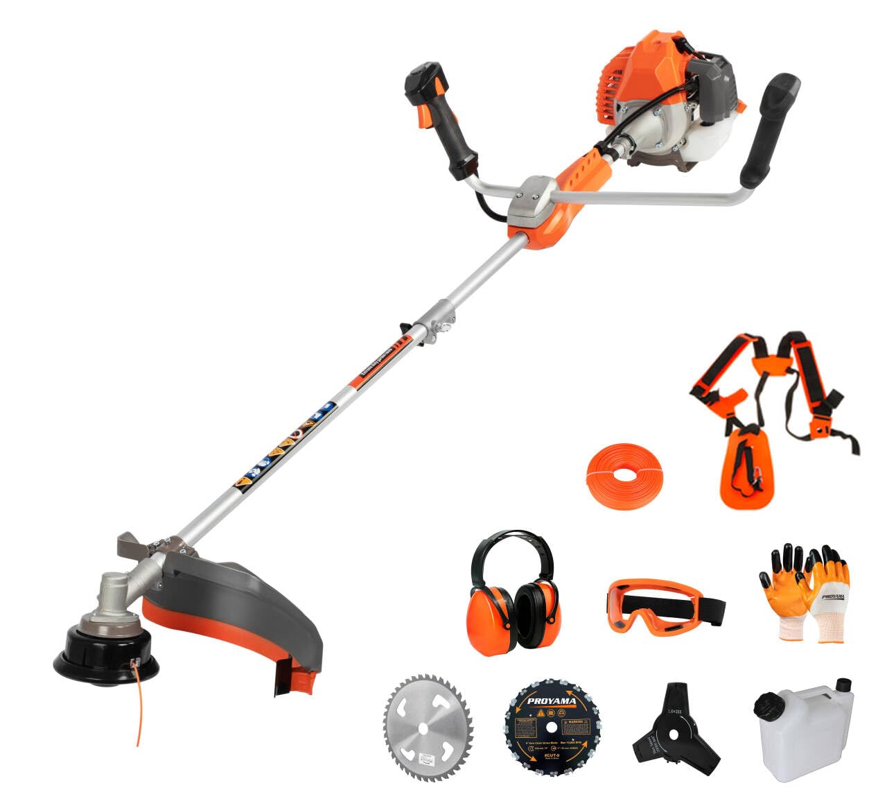 PROYAMA 51.7cc 2-Stroke Gas Powered Weed Eater & Brush Cutter - 3-in-1 String Trimmer with Anti-Vibration System (Orange) for Lawn Care, Yard Maintenance & Landscaping