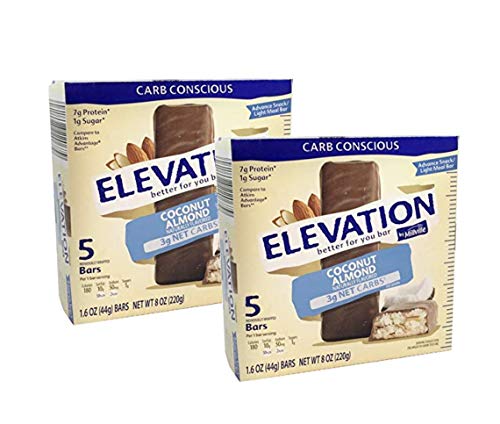 Millville Elevation Advanced Carb Conscious Coconut Almond Bars - 2 Pack | Low Carb Keto Snacks for Weight Loss & Healthy Lifestyle | Perfect for On-the-Go, Work & Gym Nutrition