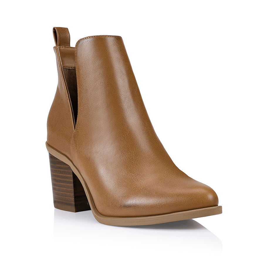 Santana Women's Cut Out Ankle Boots - Tan Softee Leather - Comfortable Low Heel Booties for Casual Wear, Office & Date Night