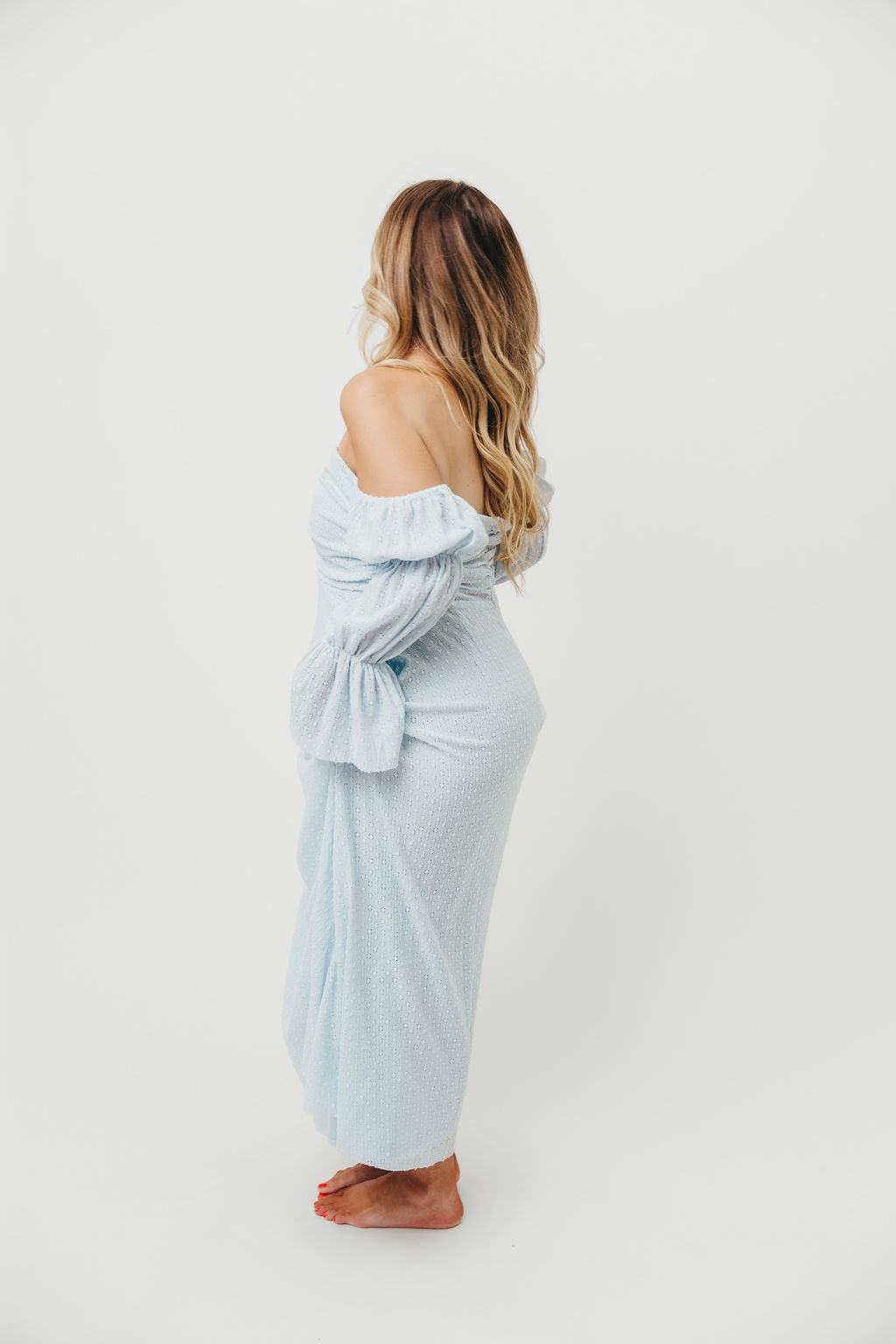 Corrine Tiered Sleeve Maxi Dress with Pockets - Baby Blue Maternity Dress | Bump Friendly & Comfortable for Pregnancy, Nursing, Baby Showers and Special Occasions