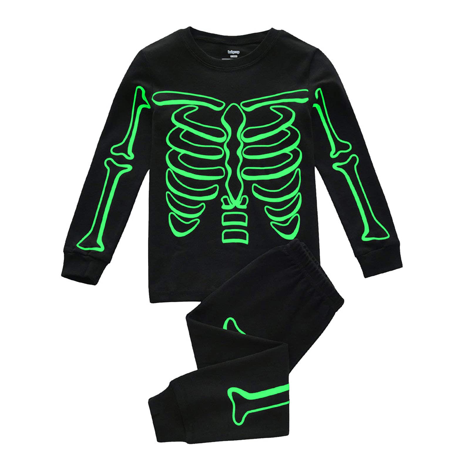 Glow in the Dark Boys Skeleton Halloween Costume Set - Toddler Cotton Sleepwear & Outfit for Trick or Treating, Halloween Parties, and Spooky Fun