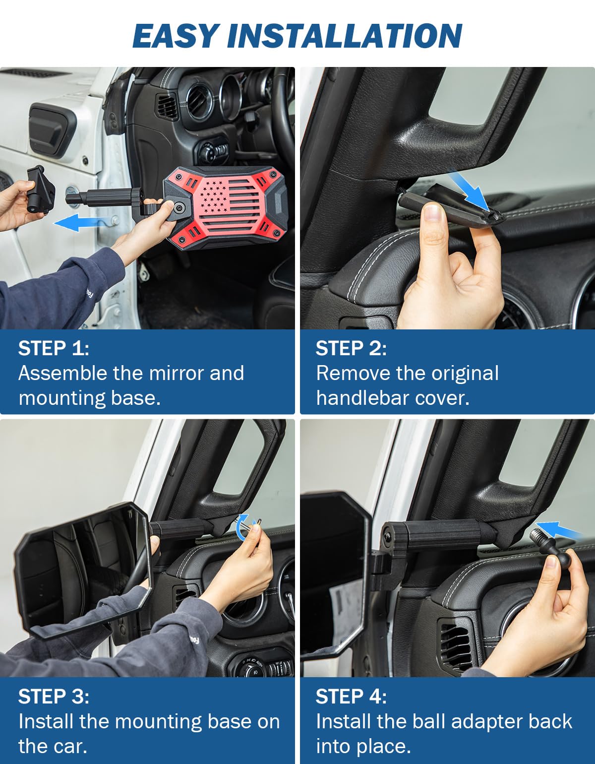 JOYTUTUS Red Side Mirrors for Jeep Wrangler JL & Gladiator JT (2018-2023) - Wide View Ball Adapter, Anti-Vibration Design, Patented - Not Compatible with 2024 Wrangler JL | Off-Road Driving, Trail Riding, Jeep Upgrades