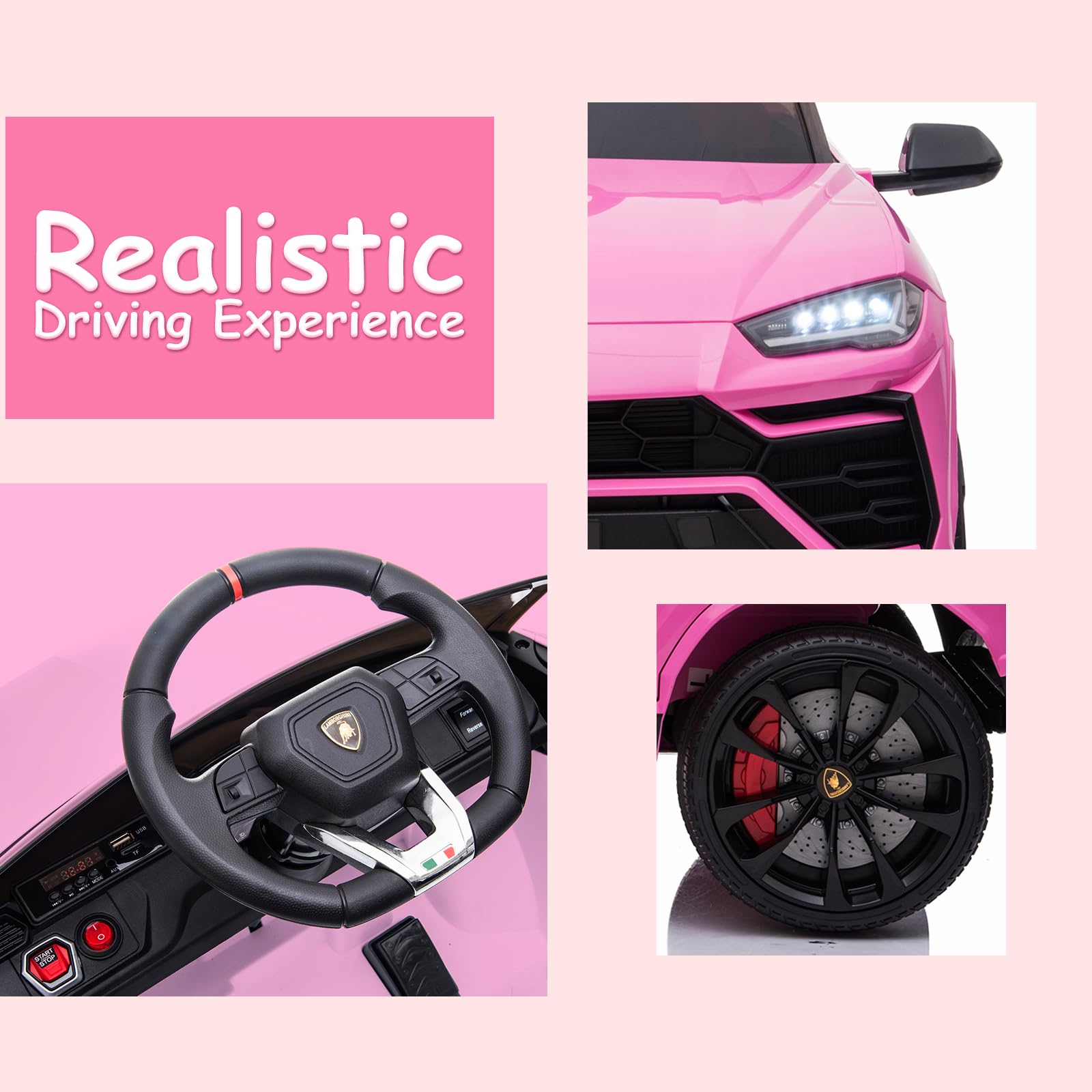 12V Licensed Lamborghini Electric Ride On Car for Kids - Remote Control, 2.5MPH Max Speed, LED Lights & Music Player - Spring Suspension & Lockable Doors - Perfect Birthday Gift for Toddlers (Pink) | Indoor & Outdoor Play, Pretend Driving Fun