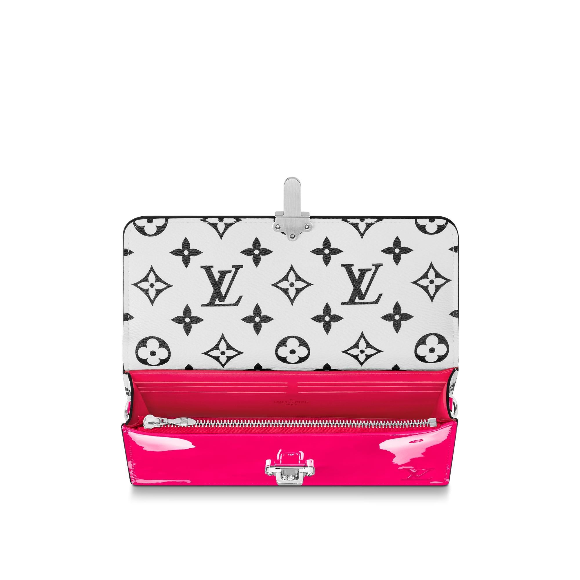 LV Cherrywood Chain Wallet in Patent Leather with Monogram Berlingot Pink - Perfect for Evening Events & Luxury Fashion Accessories