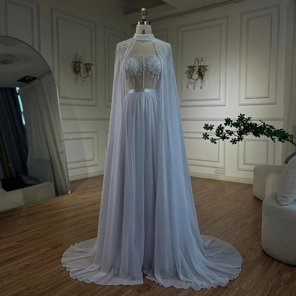 Elegant Arabic White Beaded Lace Mermaid Wedding Gown with Detachable Cape | Women's Evening Dress for Bridal Party, Prom, Gala & Special Occasions 2025 LA72415 | Perfect for Beach Weddings, Red Carpet Events & Formal Dinners