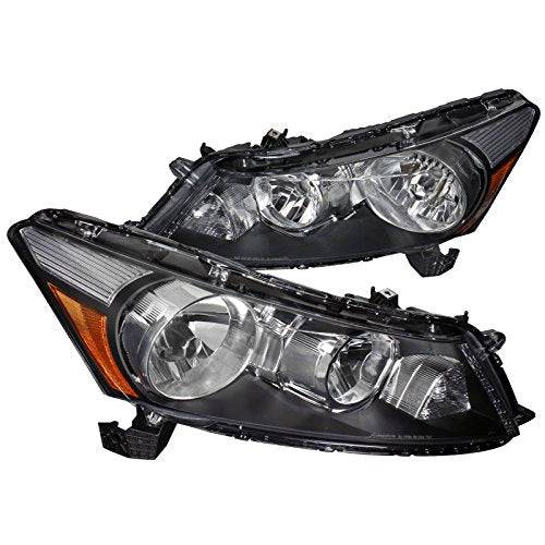 2008-2012 Honda Accord Sedan Crystal Headlight Assembly - Matte Black Housing with Clear Lens & Amber Reflector | Direct OEM Replacement | Improved Night Visibility for Safer Driving