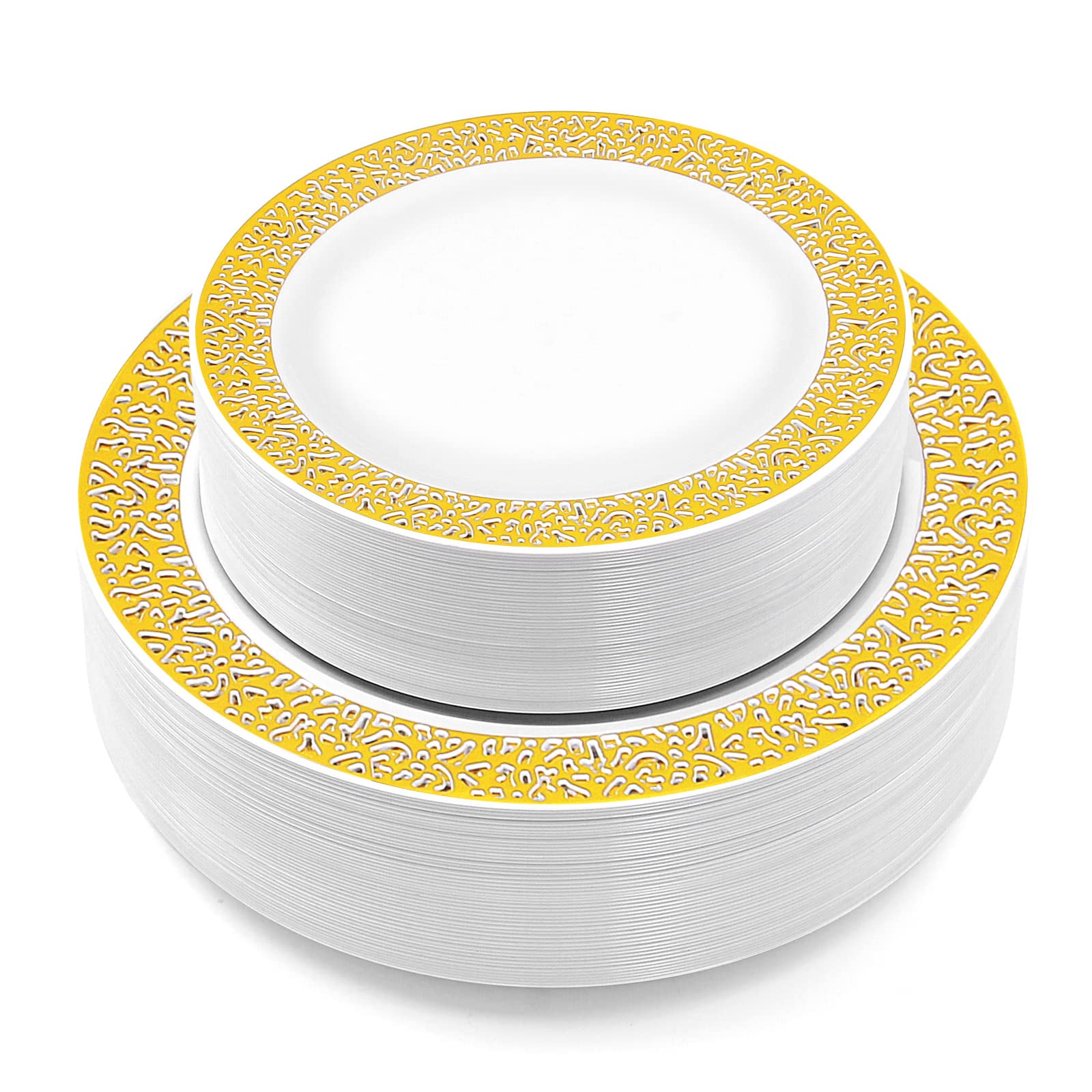 BAYZZ 100-Piece Gold Plastic Plates Set - 50 Count 10.25