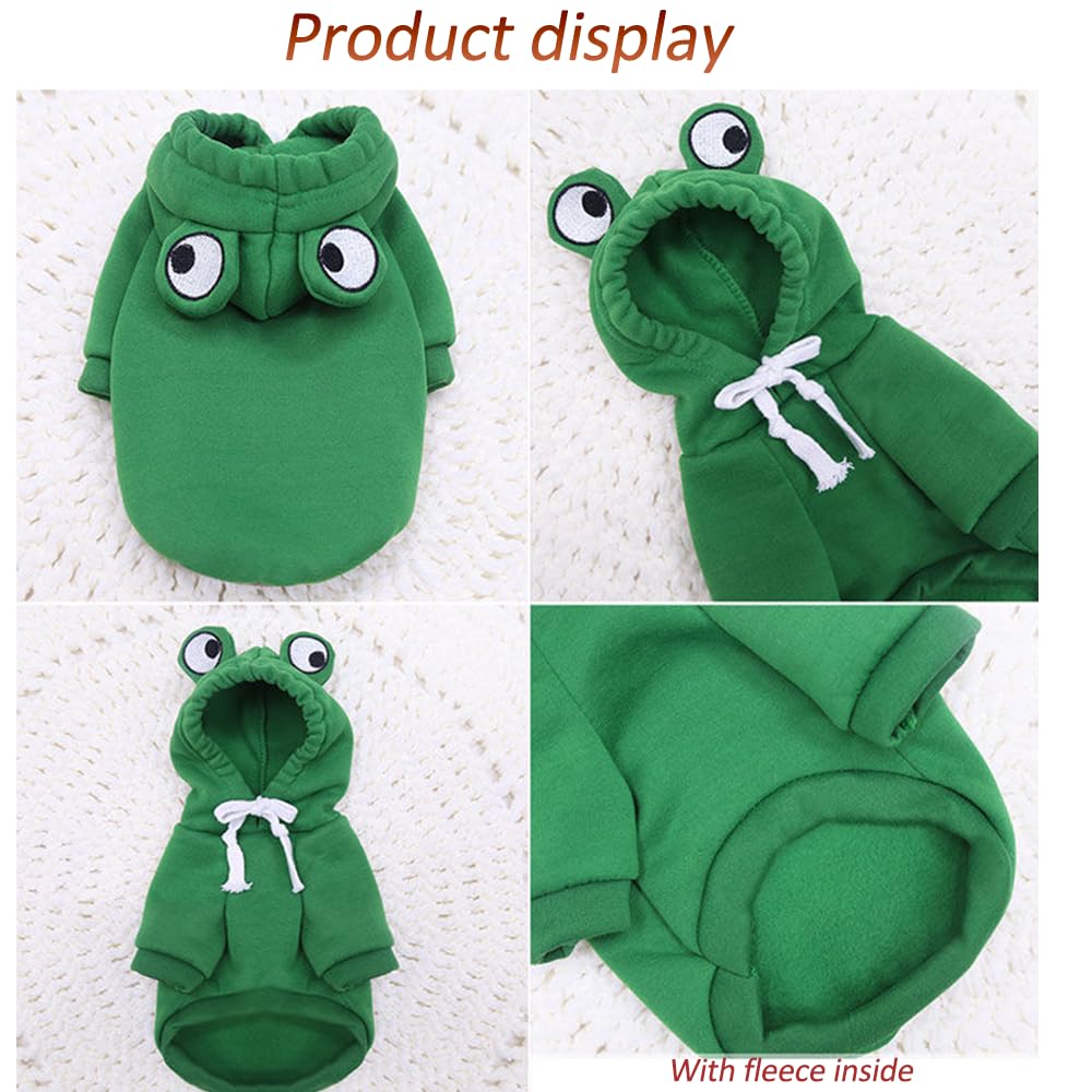 Funny Happy Dog Hoodies - Winter Hooded Puppy Sweatshirt Coat for Small Dogs (Girl & Boy) - Halloween Frog Costume for Chihuahua, Pomeranian, Yorkie & Kittens - Green X-Large - Perfect for Cold Weather & Costume Parties