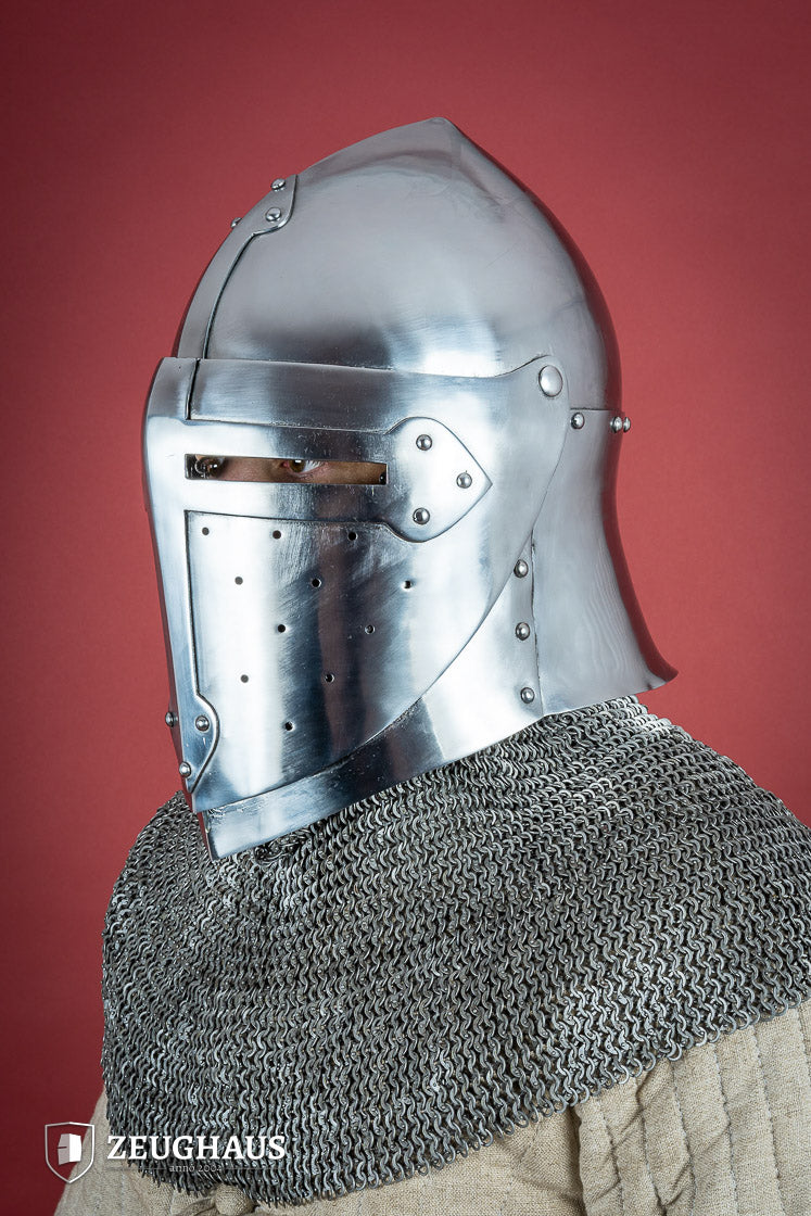 1.6mm Polished Sugar Loaf Helmet with Visor - Medieval Armor for LARP, Cosplay & Historical Reenactment