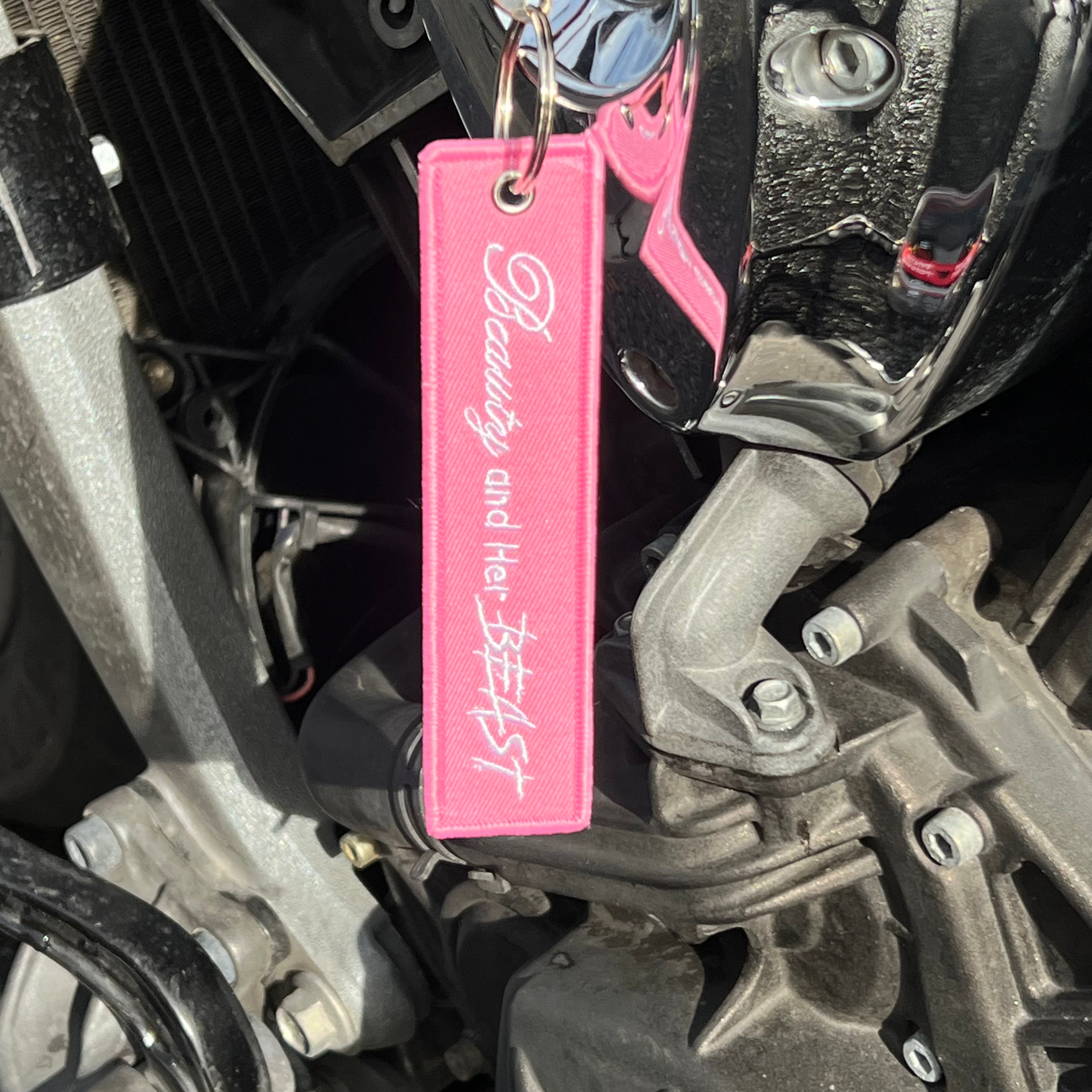 Motorcycle Key Chain - Beauty and the Beast Inspired Pink Keyring for Bikers | Perfect for Motorcycle Enthusiasts, Gifts, and Accessories