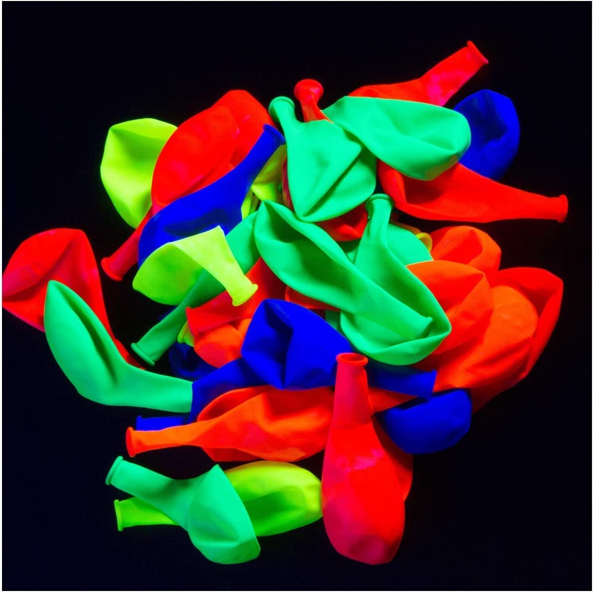 Glow King Black Light Reactive Neon Balloons - 50 Pack | UV Fluorescent Glow in the Dark Latex Balloons for Birthday Party Decorations | Fun Luminous Balloons for Halloween, Rave, Dance Party & Night Events | Multi-Color Glowing Balloon Set for Indoor/Outdoor Decor