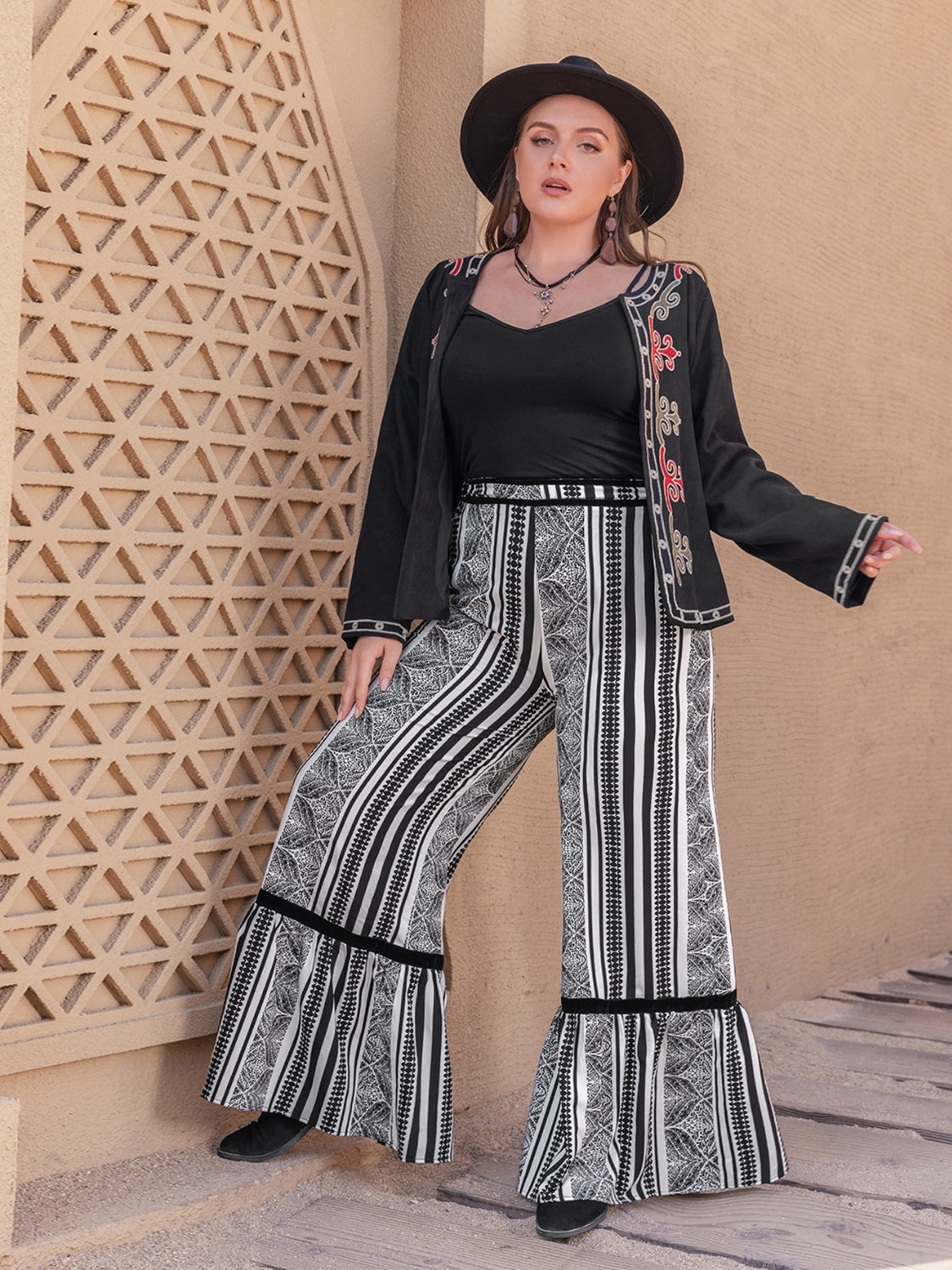 Stylish Plus Size Printed Wide Leg Pants for Women - Comfortable High Waisted Palazzo Trousers - Perfect for Casual Wear, Office & Vacation