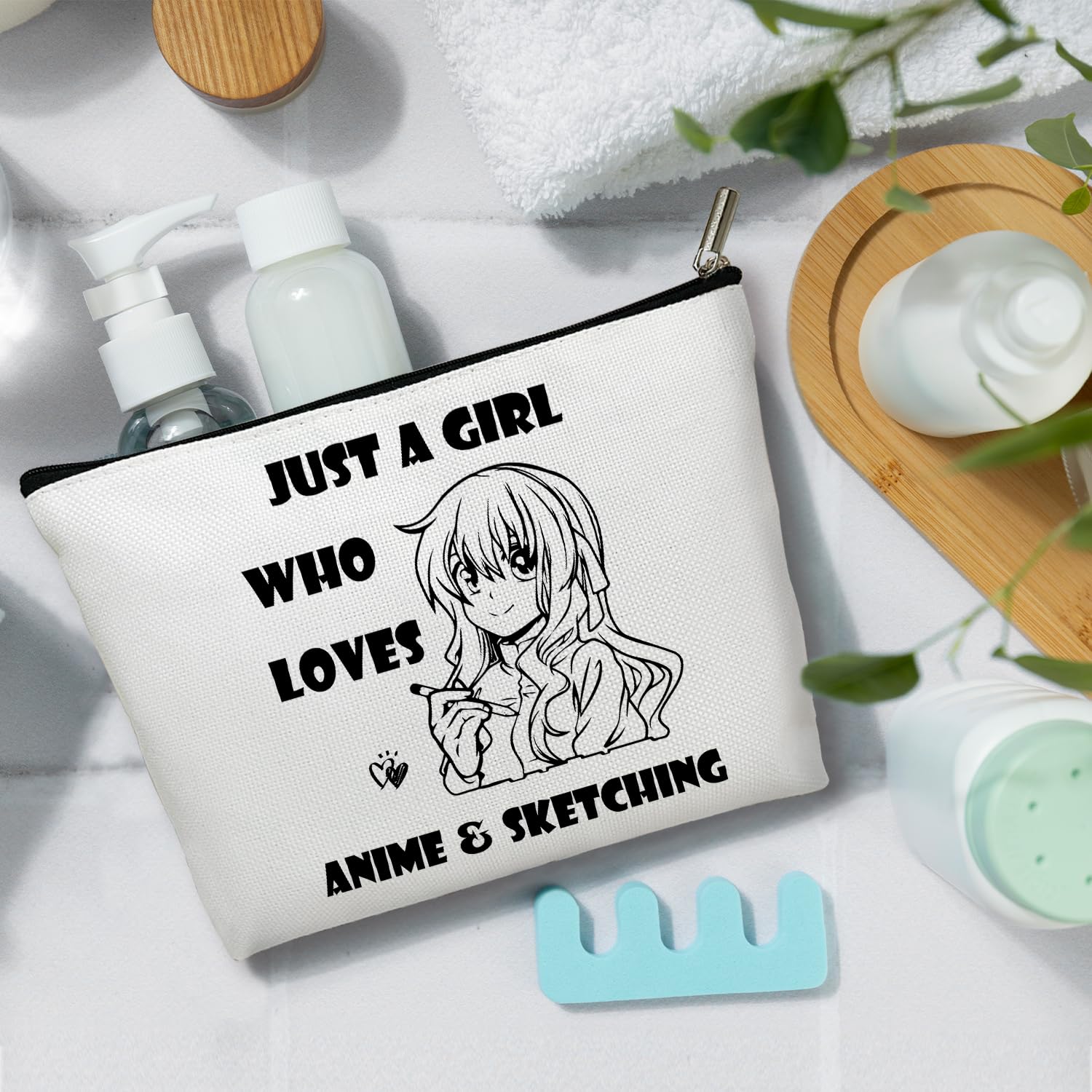 Anime Makeup Bag for Women - Cute Japanese Anime Cosmetics Pouch, Travel Toiletry Organizer with Zipper - Perfect Gift for Anime Fans | Great for Travel, School, and Daily Makeup Storage
