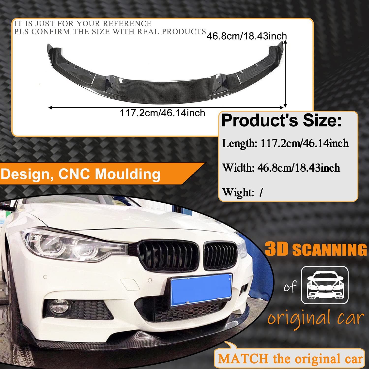 MCARCAR Carbon Fiber Front Lip Spoiler for BMW 3 Series F30 (2012-2018) - Compatible with 320i 325i 328i 330i 335i 340i M Sport Sedan | M-Tech Style Bumper Splitter & Protector in Glossy Black Carbon Fiber | Enhances Aerodynamics & Sporty Look for Street Racing & Car Shows
