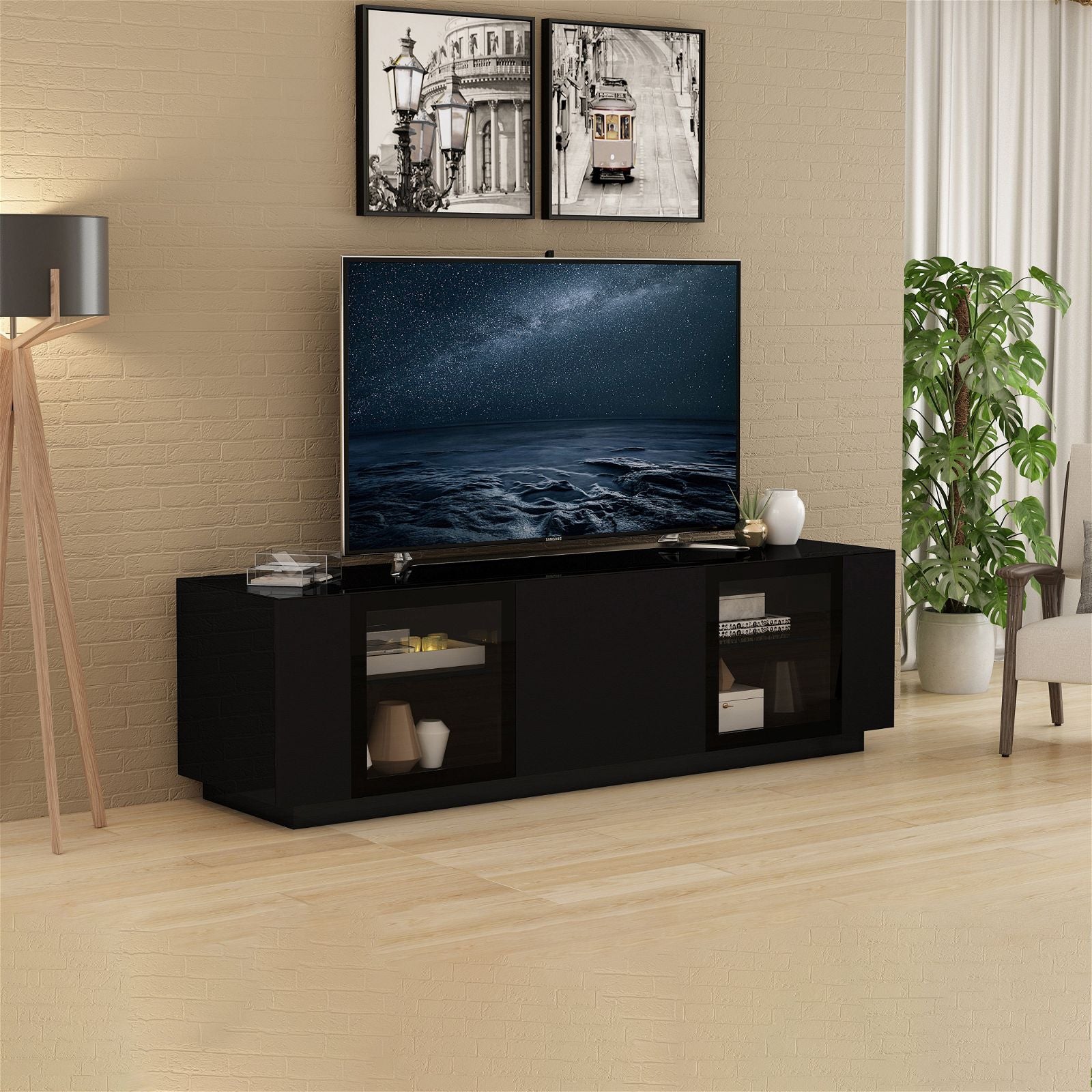 TAURIS Platinum 225cm Black Home Theater TV Stand - Modern Entertainment Center for Living Room, Home Theater Setup & Media Storage