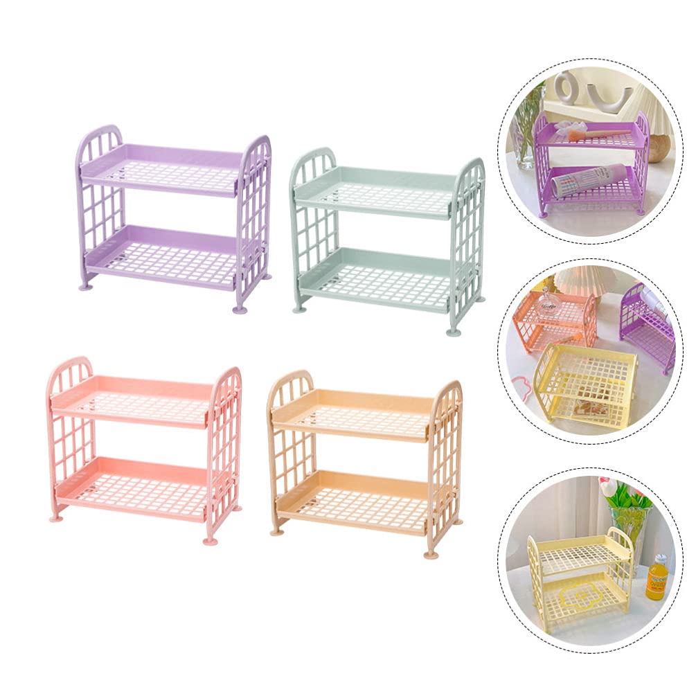 FRCOLOR 4-Piece Desktop Storage Organizer - Stackable Makeup Shelf, Hair Product Display, Bathroom Organizer with Hollow Iron Frame | Perfect for Vanity, Salon, and Small Space Organization