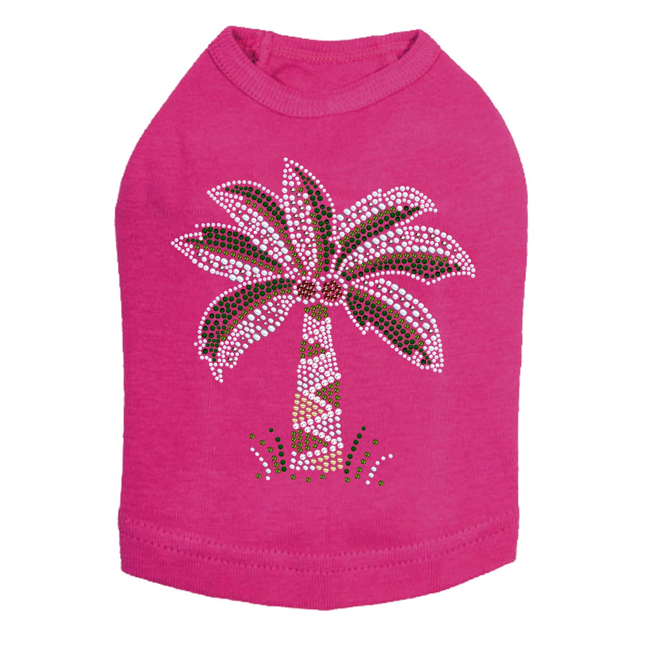 Sparkling Rhinestone Dog Tank Top with Coconut Tree Design - Trendy Pet Apparel for Summer Outings & Beach Adventures