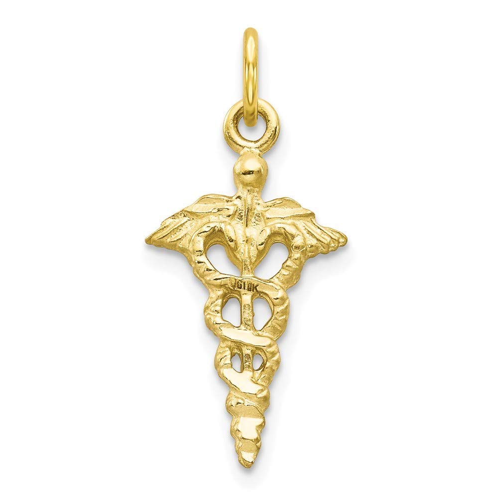10K Yellow Gold Solid Caduceus Charm Pendant Necklace for Women - Medical Symbol Jewelry Gift for Nurses, Doctors & Healthcare Professionals - Perfect for Graduation, Birthday & Appreciation Gifts