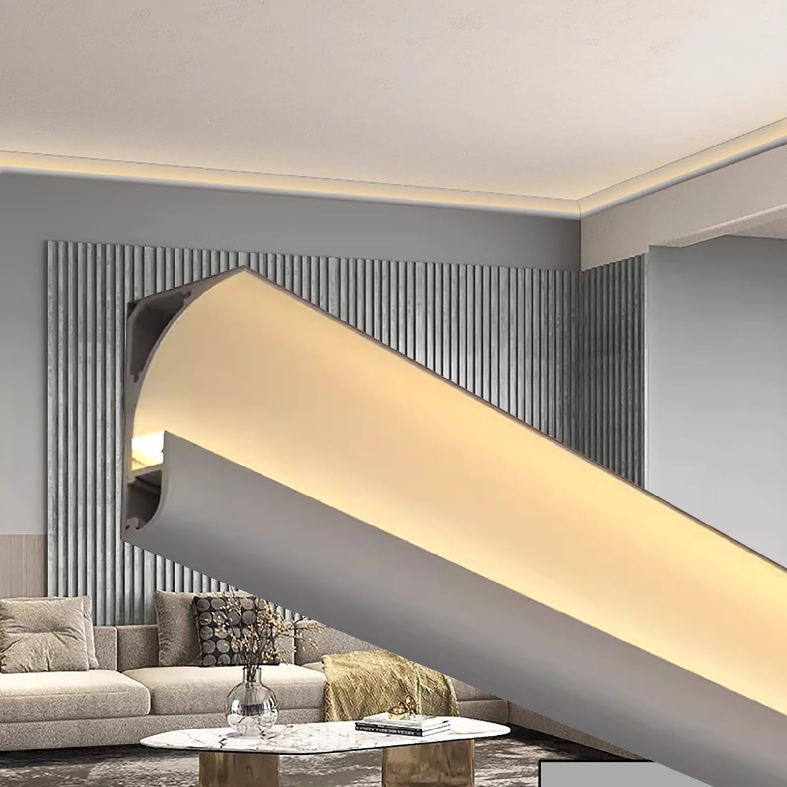 3ft LED Light Strip Diffuser Aluminum Channel - White Large Trim Edge & Cornice Coving for Wall, Ceiling & Baseboard - Perfect for Indirect Lighting, Home Theater & Kitchen Under Cabinet Lighting