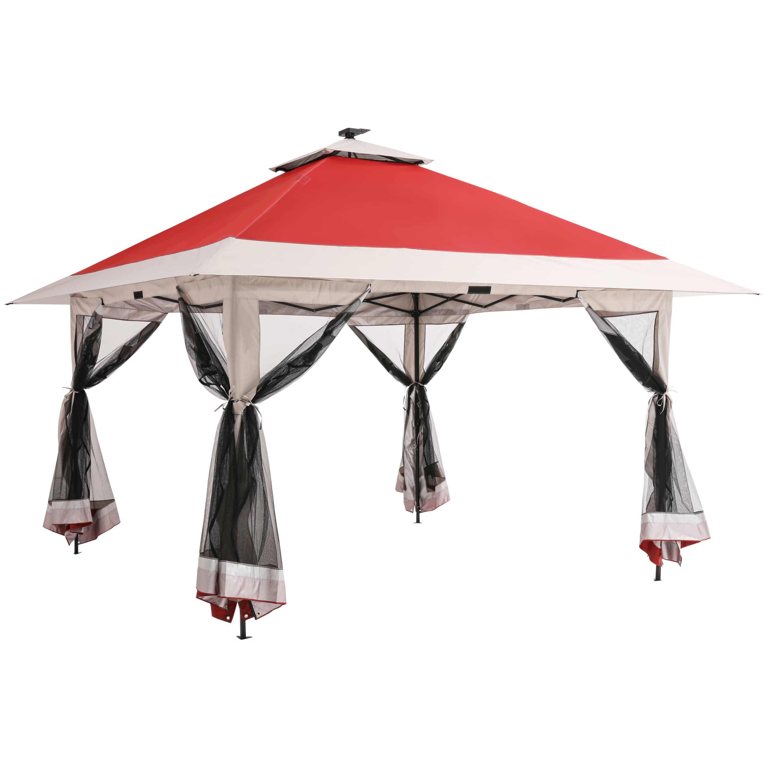 12x12 Instant Pop Up Gazebo with Solar LED Lights & 4 Zippered Screens - Waterproof Polyester Canopy & Powder Coated Steel Frame for Patio, Backyard, Camping, and Outdoor Events (Red)