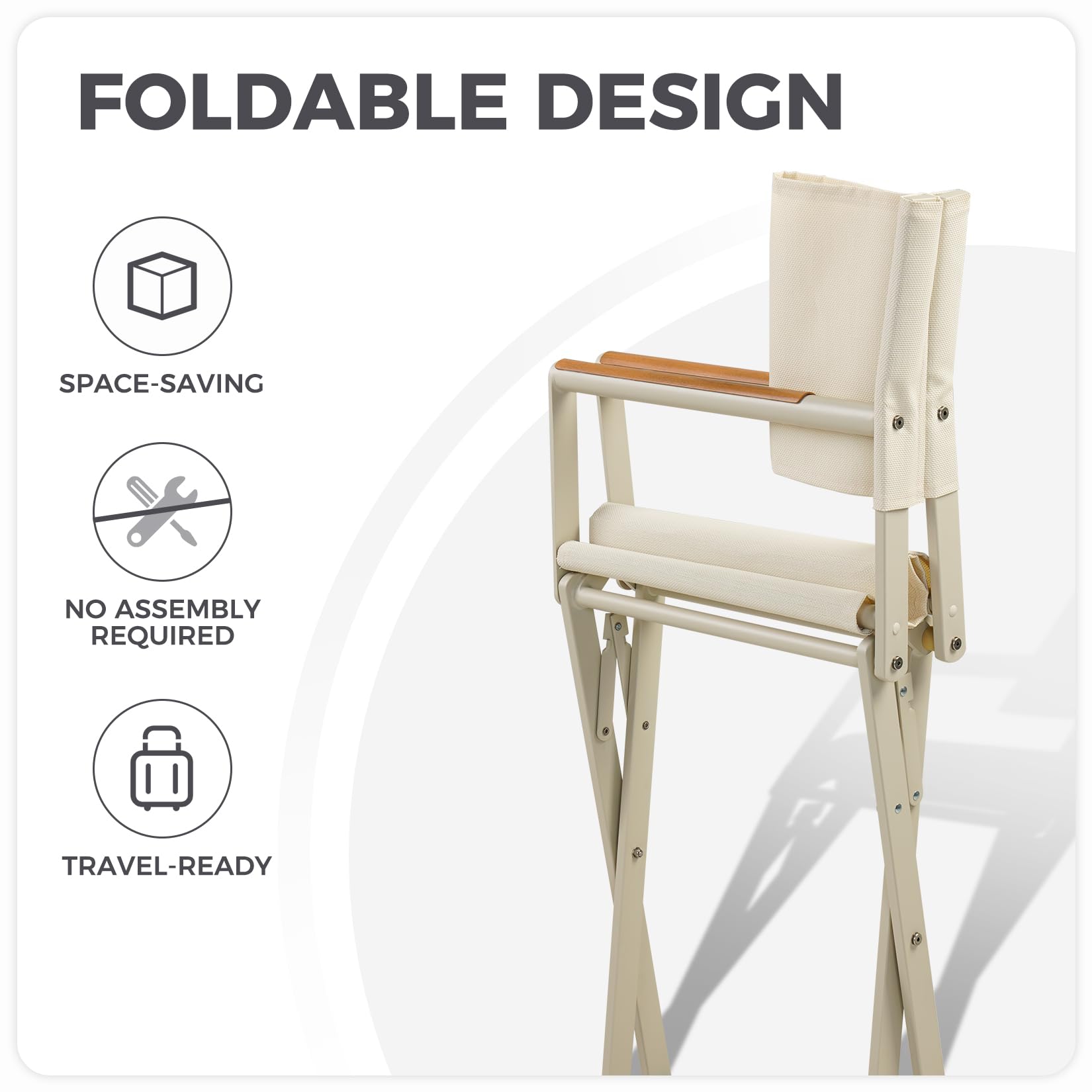 **Extra-Wide 2-Pack Folding Directors Chairs with Sling & Woodgrain Armrests - Patio, Outdoor Dining, Beach, Camping & Picnic - Apricot Color**