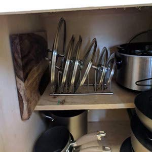 Slideep Pot Pan Lid Holder Rack Organizer - 2 Pack Kitchen Cabinet Storage Solution for Cookware Lids, Dish Plates & Bakeware - Space Saving Drying Rack for Pantry, Cabinet & Countertop Organization (Perfect for Small Kitchens & Cluttered Spaces)
