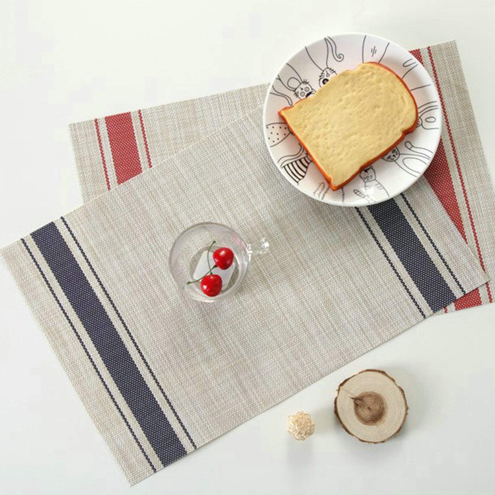 2 Pack Washable PVC Placemats with Blue Stripes Pattern - 18x12 Inch Waterproof Table Mats for Indoor & Outdoor Dining, Kitchen Decor, Picnics and Party Settings