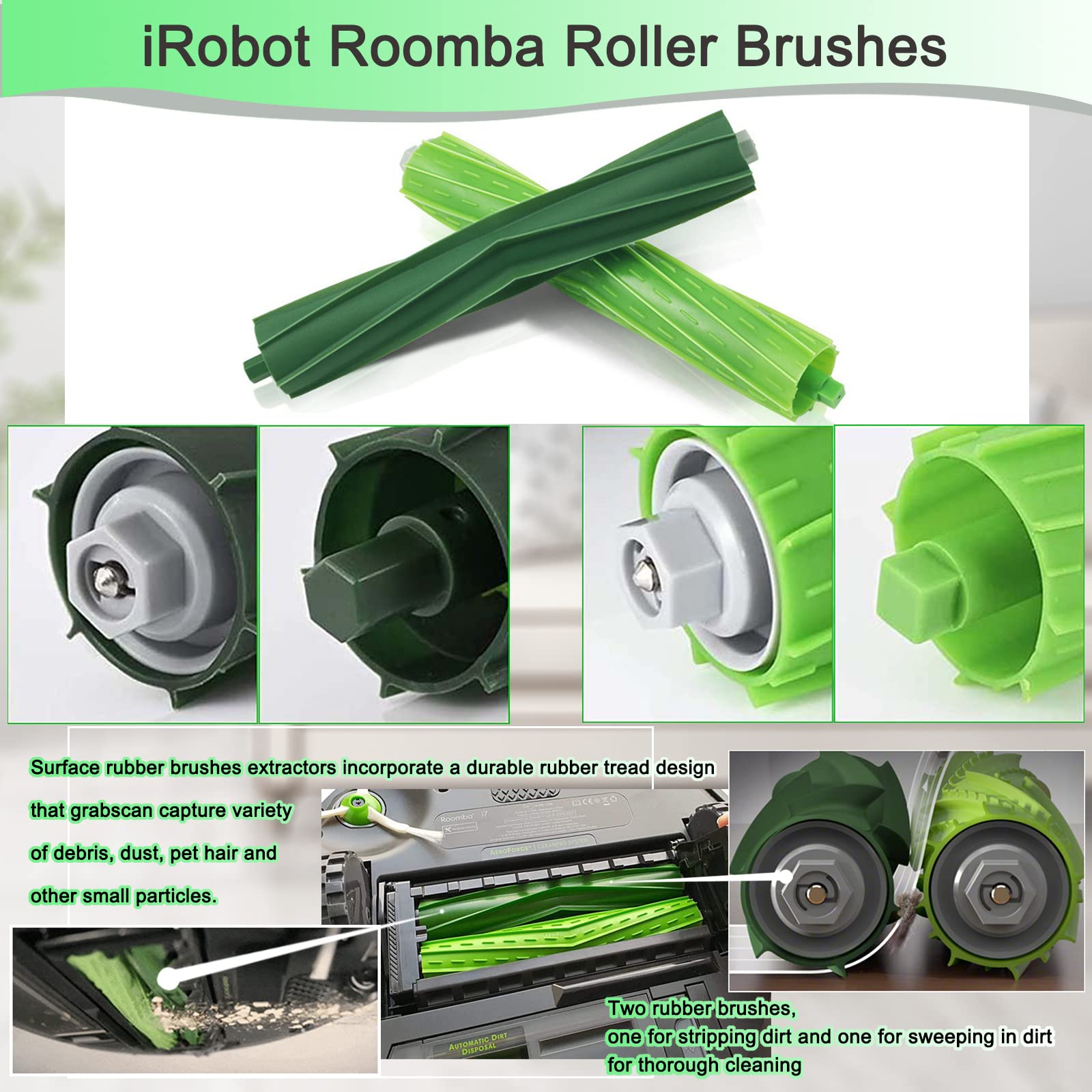 26 Pack Replacement Parts for iRobot Roomba i3 i3+ i4 i6 i6+ i7 i7+ E5 E6 E7 j7 I & E j Series - 2 Rubber Brushes, 8 Filters, 8 Side Brushes, 8 Bags - Compatible with Roomba Robot Vacuum Cleaners - Perfect for Home Cleaning & Maintenance