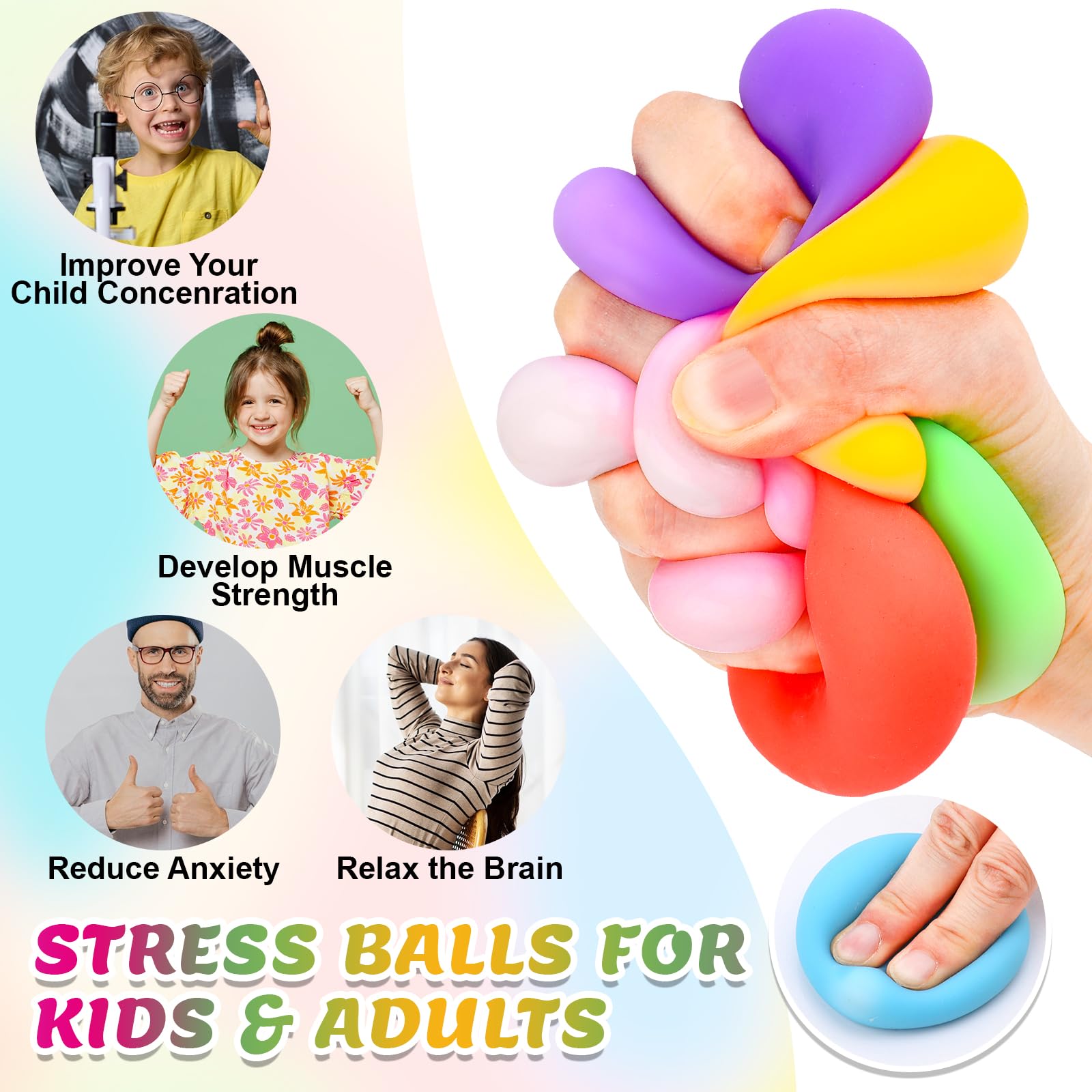 12 Pack Slow Rising Stress Balls for Adults & Kids - Squishy Fidget Toys for Anxiety Relief, Hand Therapy & Sensory Play - Perfect for Classroom Prizes, Party Favors & Office Stress Relief