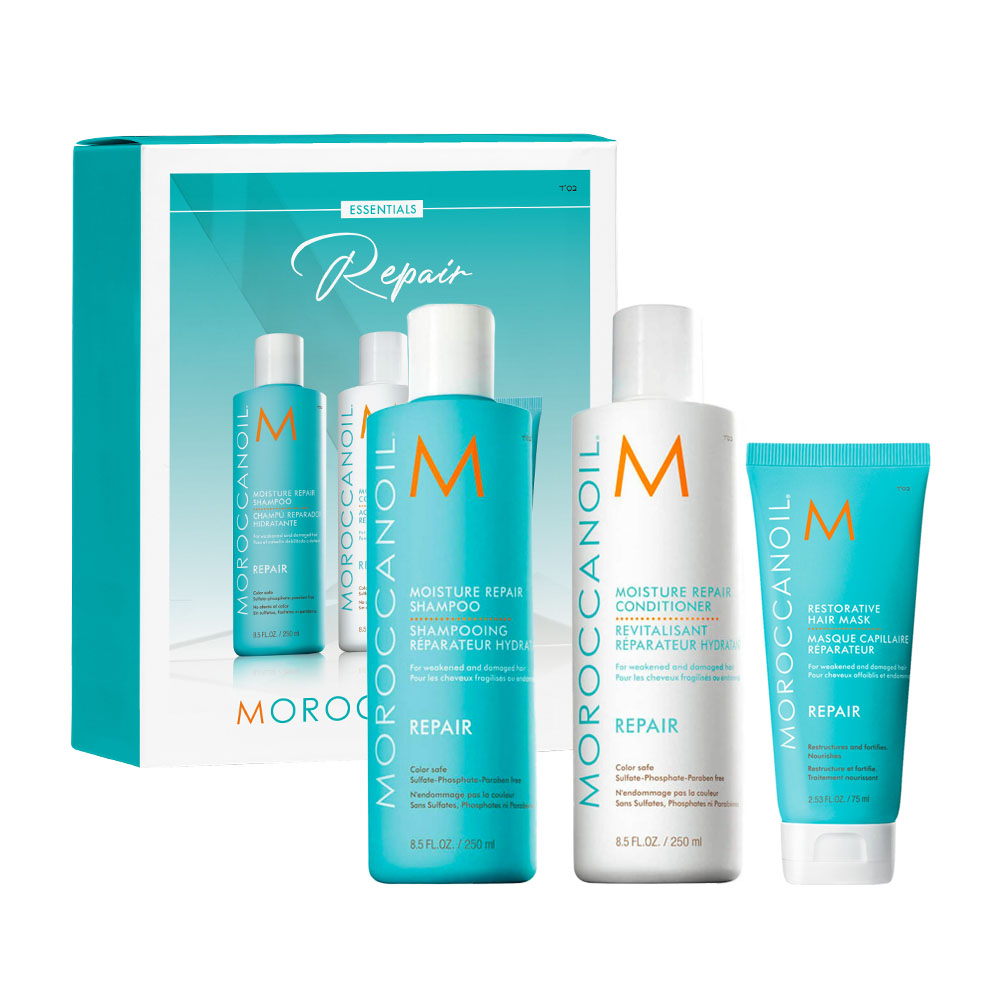 Moroccanoil Moisture Repair Trio Pack - Hydrating Hair Care Set with Argan Oil for Dry, Damaged Hair | Perfect for Salon-Quality Treatment at Home