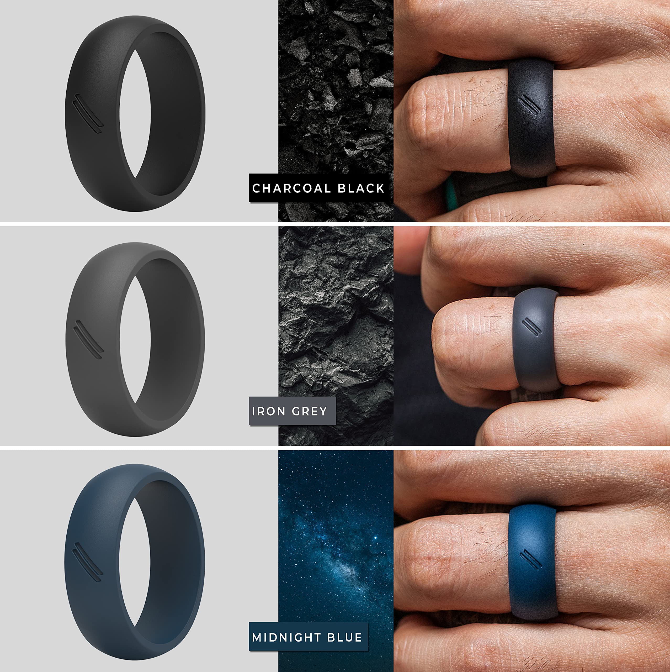 ThunderFit Silicone Wedding Rings for Men - 8 Pack Rubber Engagement Bands (8.7mm Wide, 2.5mm Thick) - Comfortable, Durable & Safe Alternative Metal Ring - Perfect for Gym, Work, Travel & Outdoor Activities