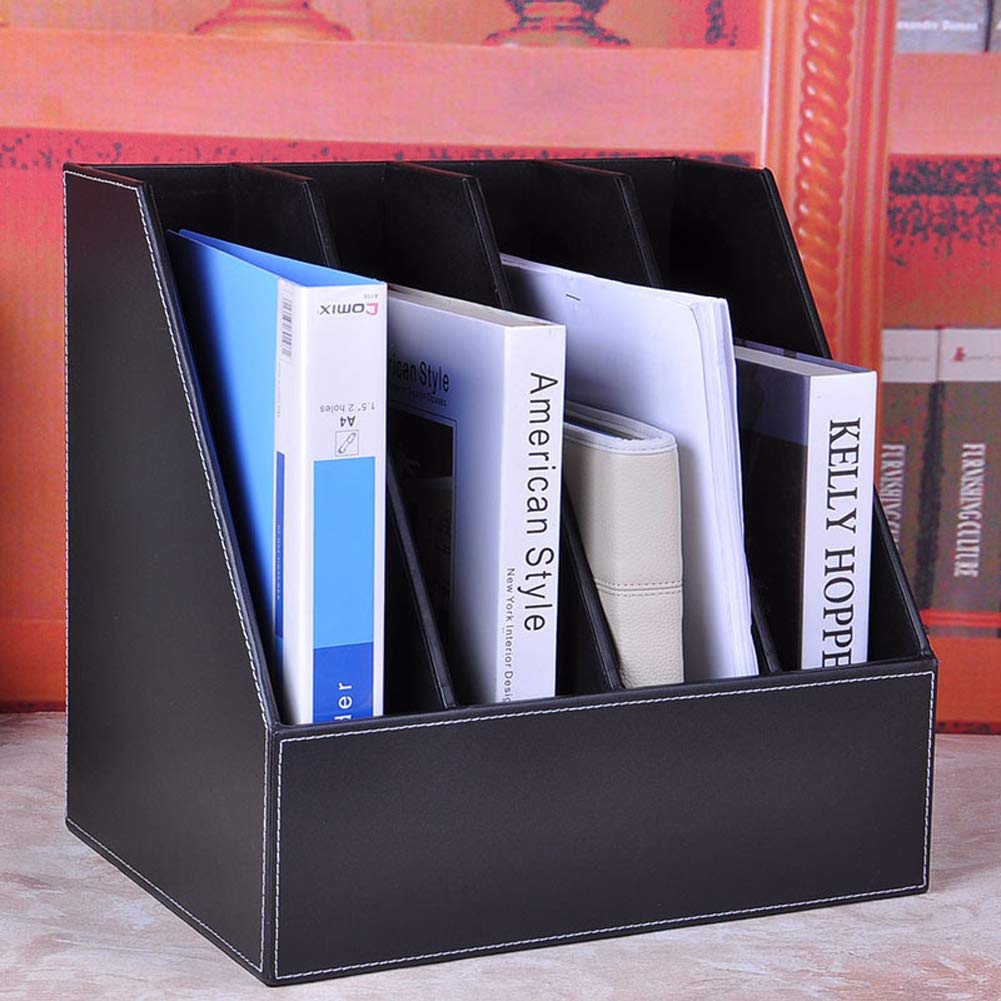 WWJYY Black Wood & Leather Semicolon Tray - Stackable A4 Letter Organizer, File Tray, Document Basket for Office & Home Organization | Perfect for Desk, Shelf, or Cabinet Storage
