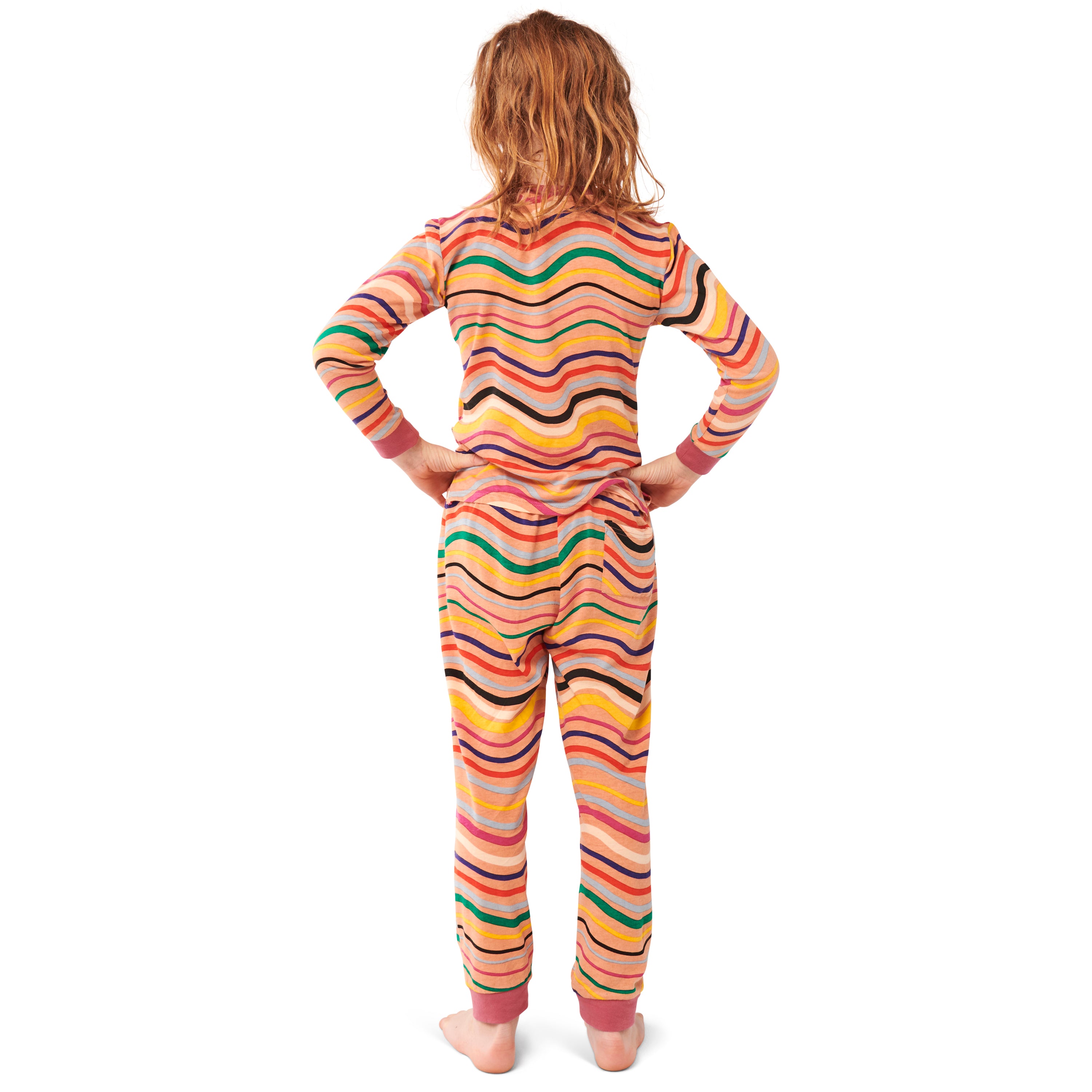 Kip & Co Rainbow Ripple Long Sleeve Top & Pants Pajama Set - Soft Cotton Sleepwear for Women & Girls, Perfect for Cozy Nights & Relaxing Weekends