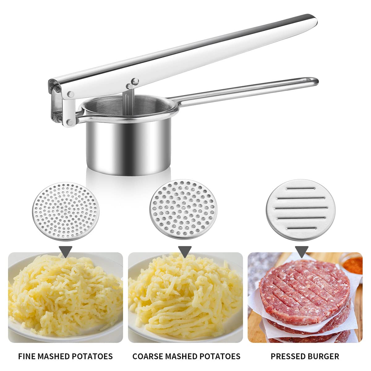 Stainless Steel Potato Masher & Ricer - Heavy Duty Kitchen Tool for Smooth Mashed Potatoes, Cauliflower Rice - Perfect for Thanksgiving, Baby Food & Meal Prep